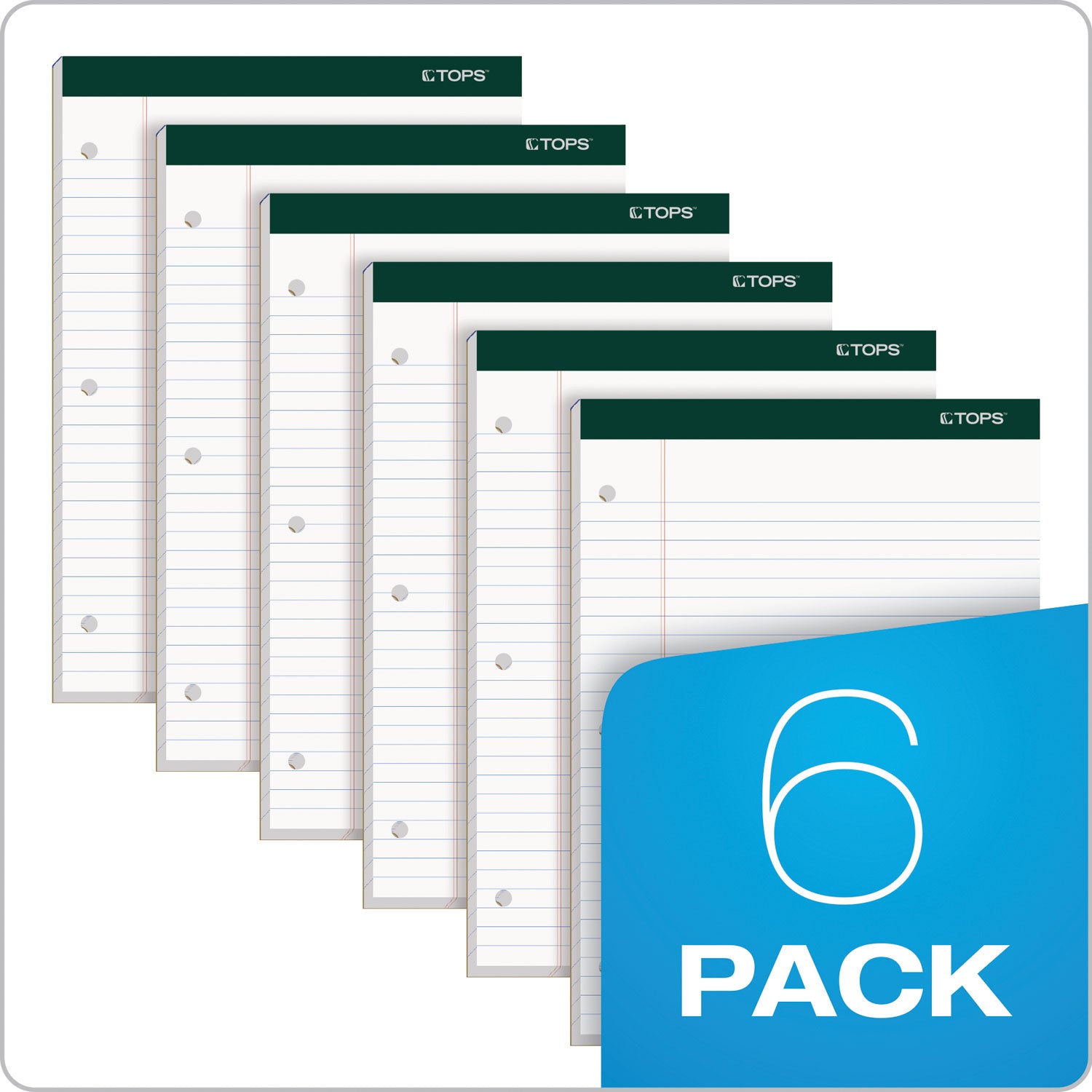 TOPS™ Double Docket Ruled Pads, Wide/legal Rule, 100 White 8.5 X 11.75 Sheets, 6/pack