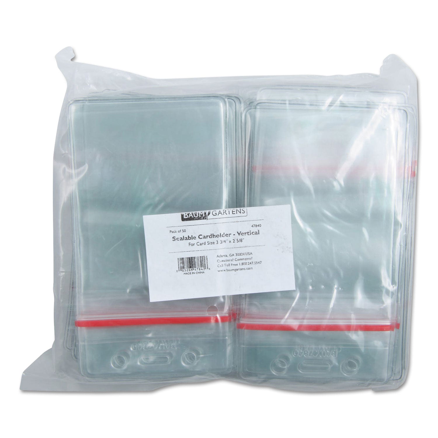 SICURIX® Sealable Cardholder, Vertical, 2.62 X 3.75, Clear, 50/pack