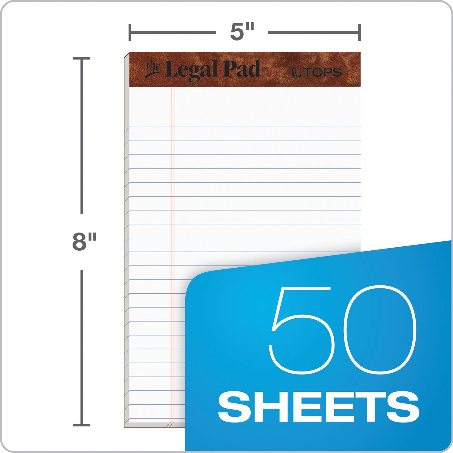 TOPS™ "The Legal Pad" Ruled Perforated Pads, Narrow Rule, 50 White 5 X 8 Sheets, Dozen
