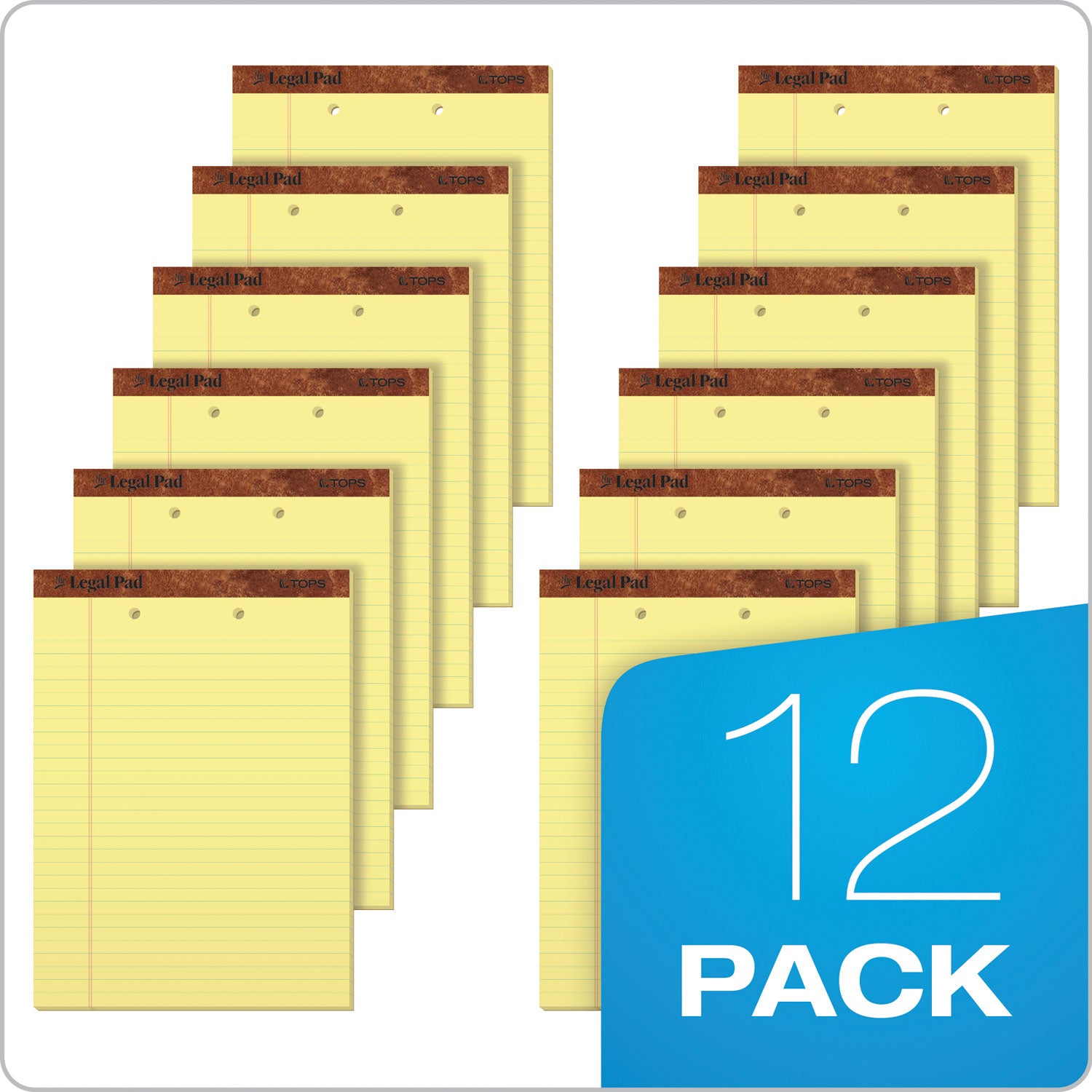 TOPS™ "The Legal Pad" Ruled Perforated Pads, Top 2-Hole Punch, Wide/Legal Rule, 50 Canary-Yellow 8.5 x 11.75 Sheets, Dozen
