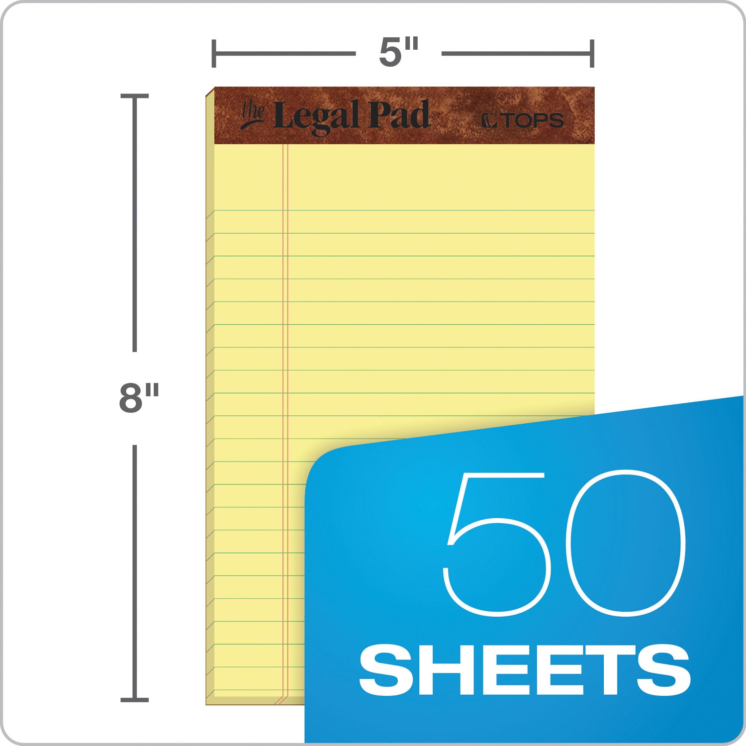 TOPS™ "The Legal Pad" Ruled Perforated Pads, Narrow Rule, 50 Canary-Yellow 5 X 8 Sheets, Dozen