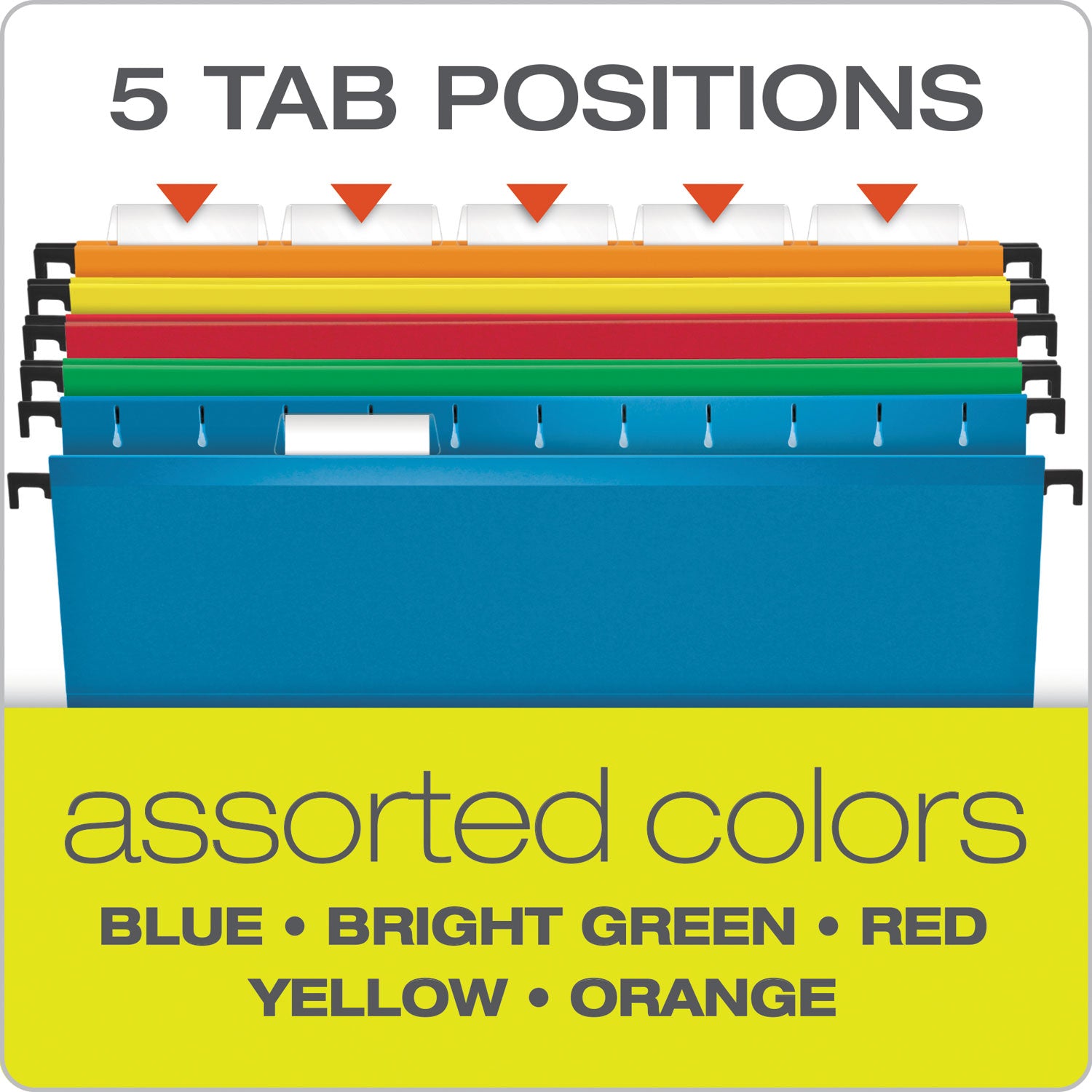 Pendaflex® Extra-Capacity SureHook Hanging Folders, 2" Capacity, Letter Size, 1/5-Cut Tabs, Assorted Colors, 20/Box