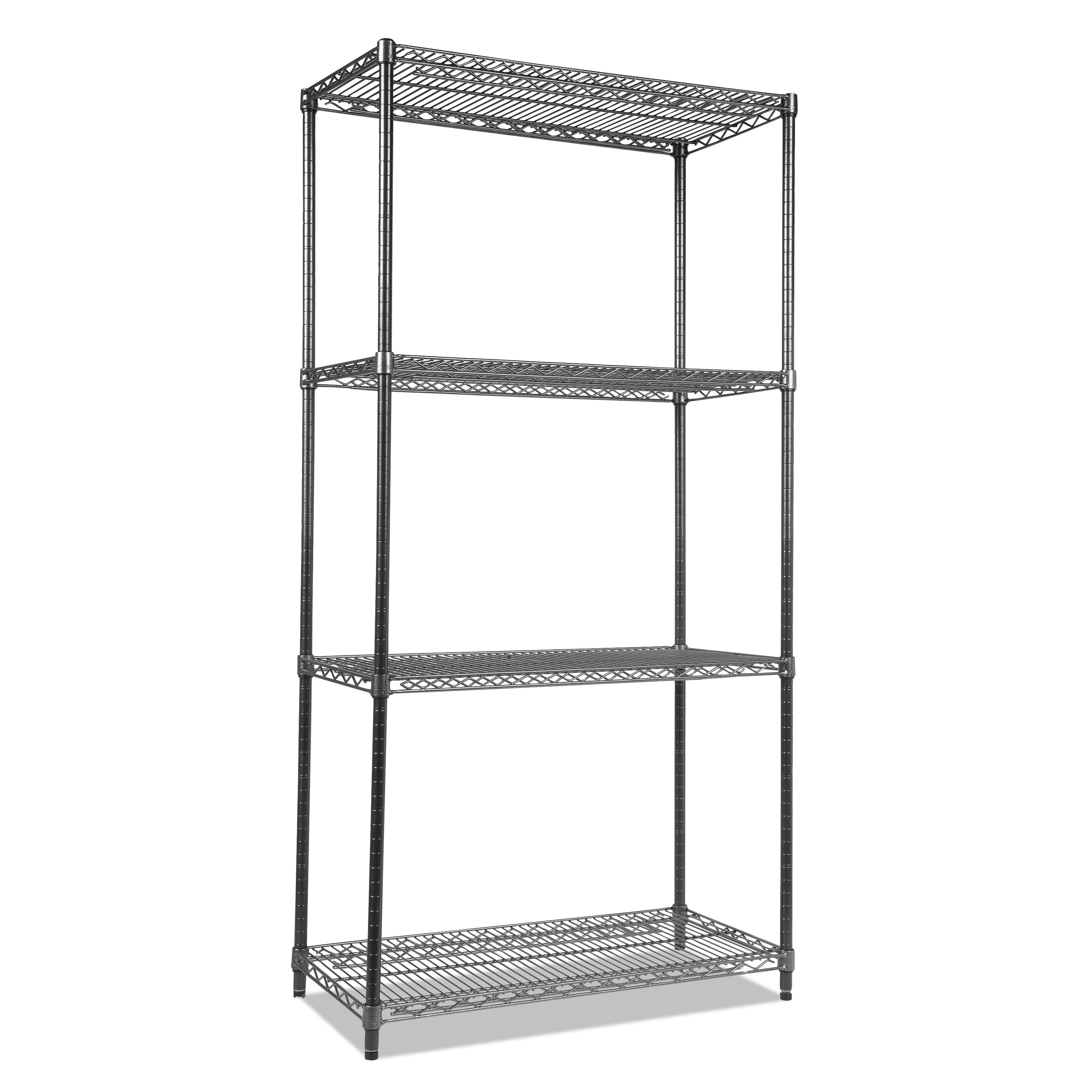 Wire Shelving Starter Kit, Four-Shelf, 36w x 18d x 72h, Black Anthracite