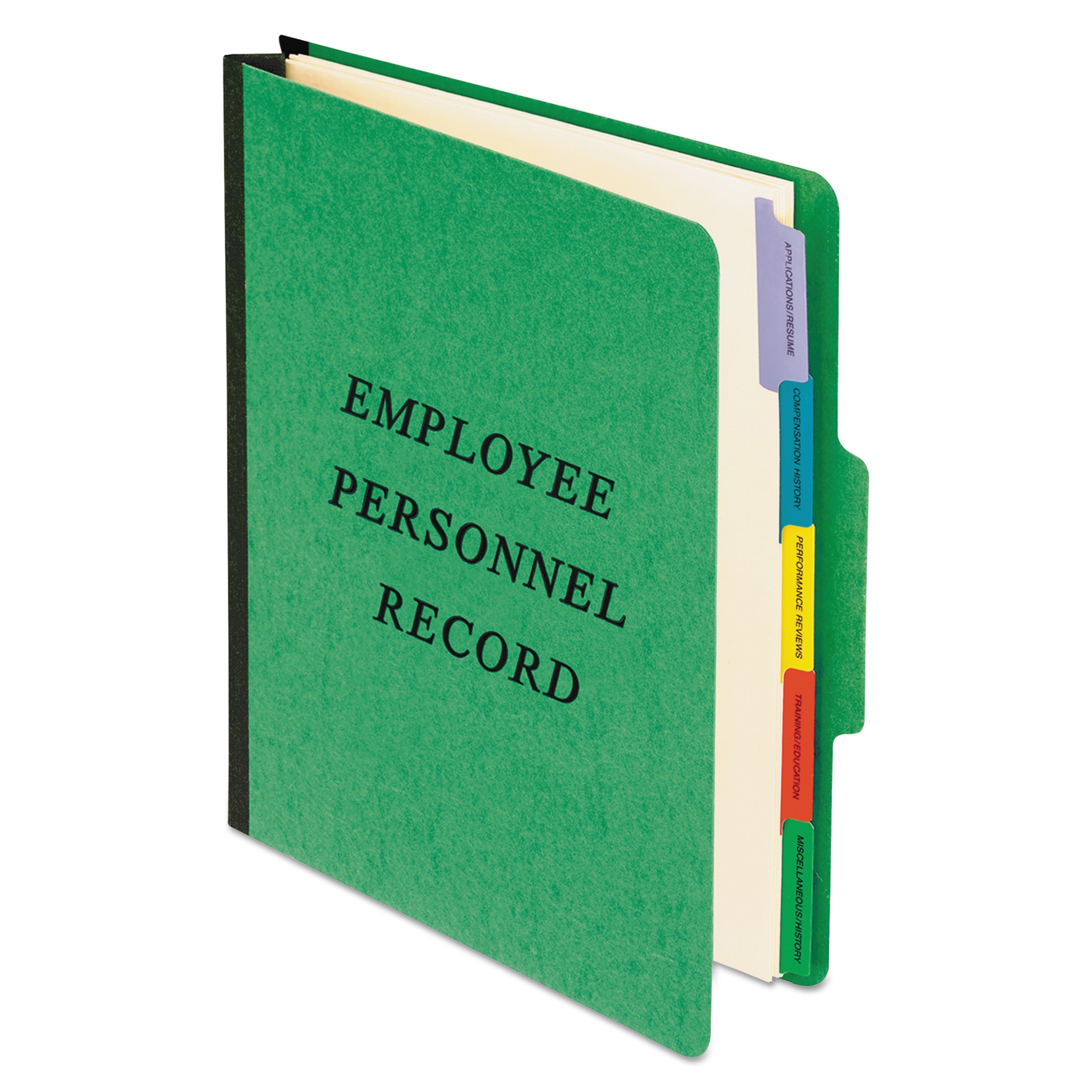 Pendaflex® Vertical-Style Personnel Folders, 2" Expansion, 5 Dividers, 2 Fasteners, Letter Size, Green Exterior