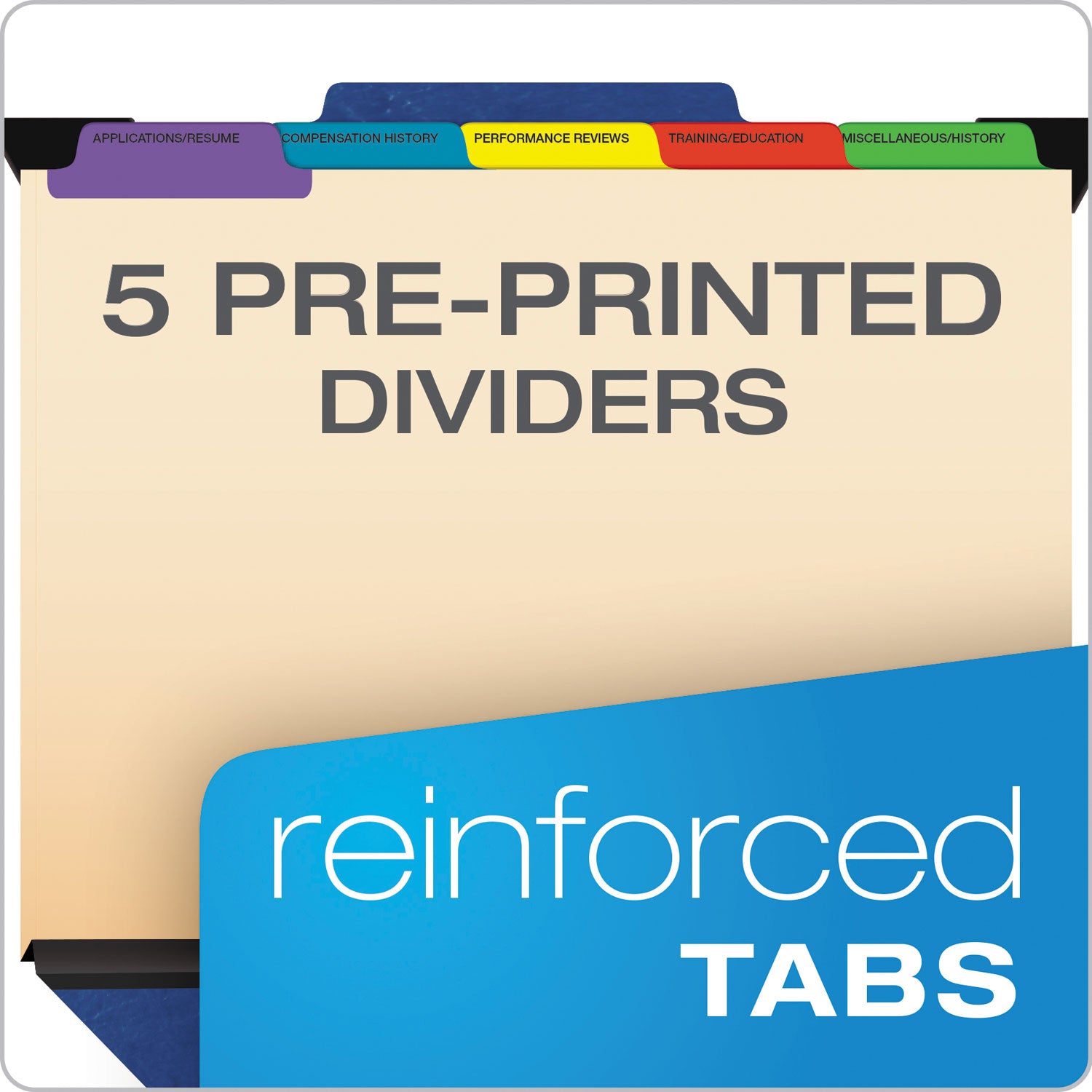 Pendaflex® Hanging-Style Personnel Folders, 5 Dividers with 1/5-Cut Tabs, Letter Size, 1/3-Cut Exterior Tabs, Blue