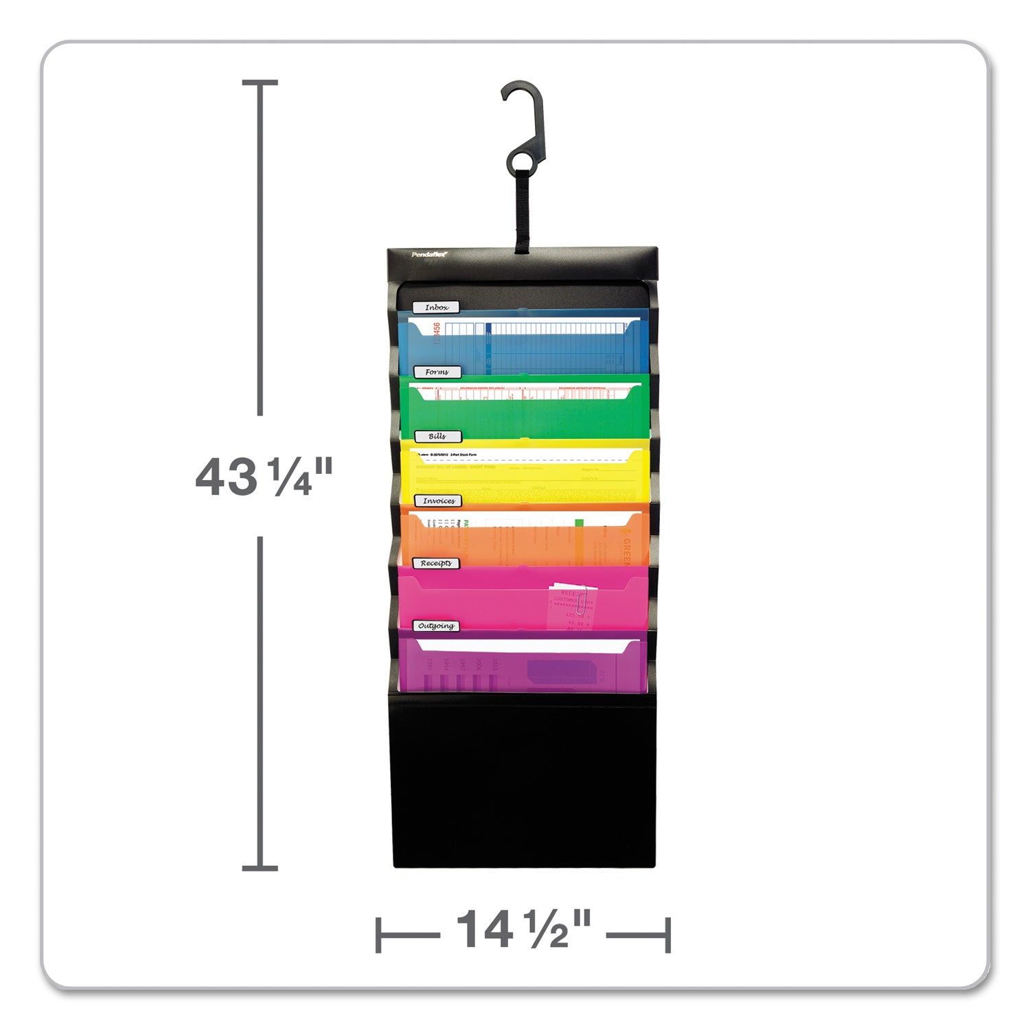 Pendaflex® Desk Free Hanging Organizer With Case, 1" Expansion, 6 Sections, Buckle Closure, Letter Size, Black