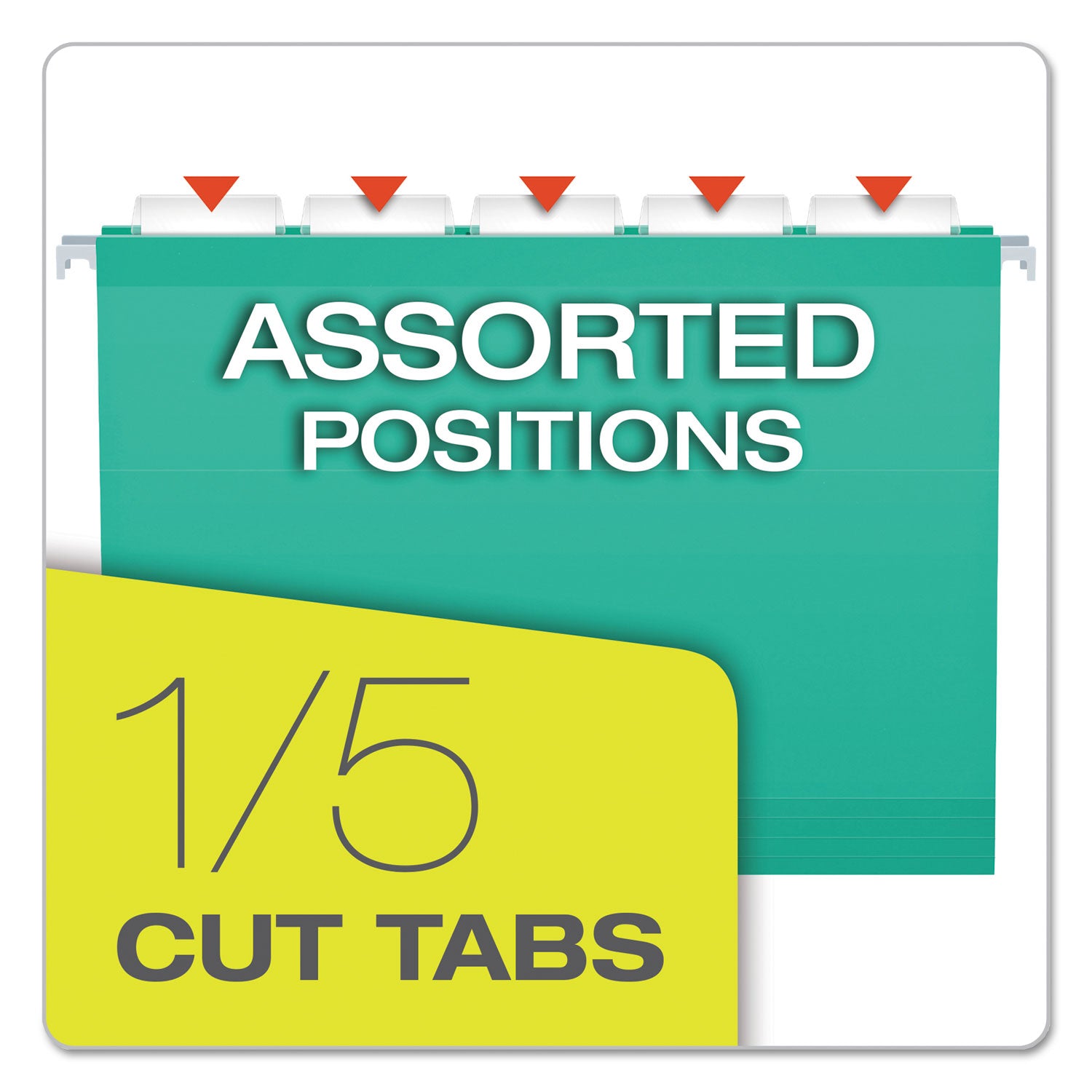 Pendaflex® Colored Reinforced Hanging Folders, Letter Size, 1/5-Cut Tabs, Aqua, 25/Box