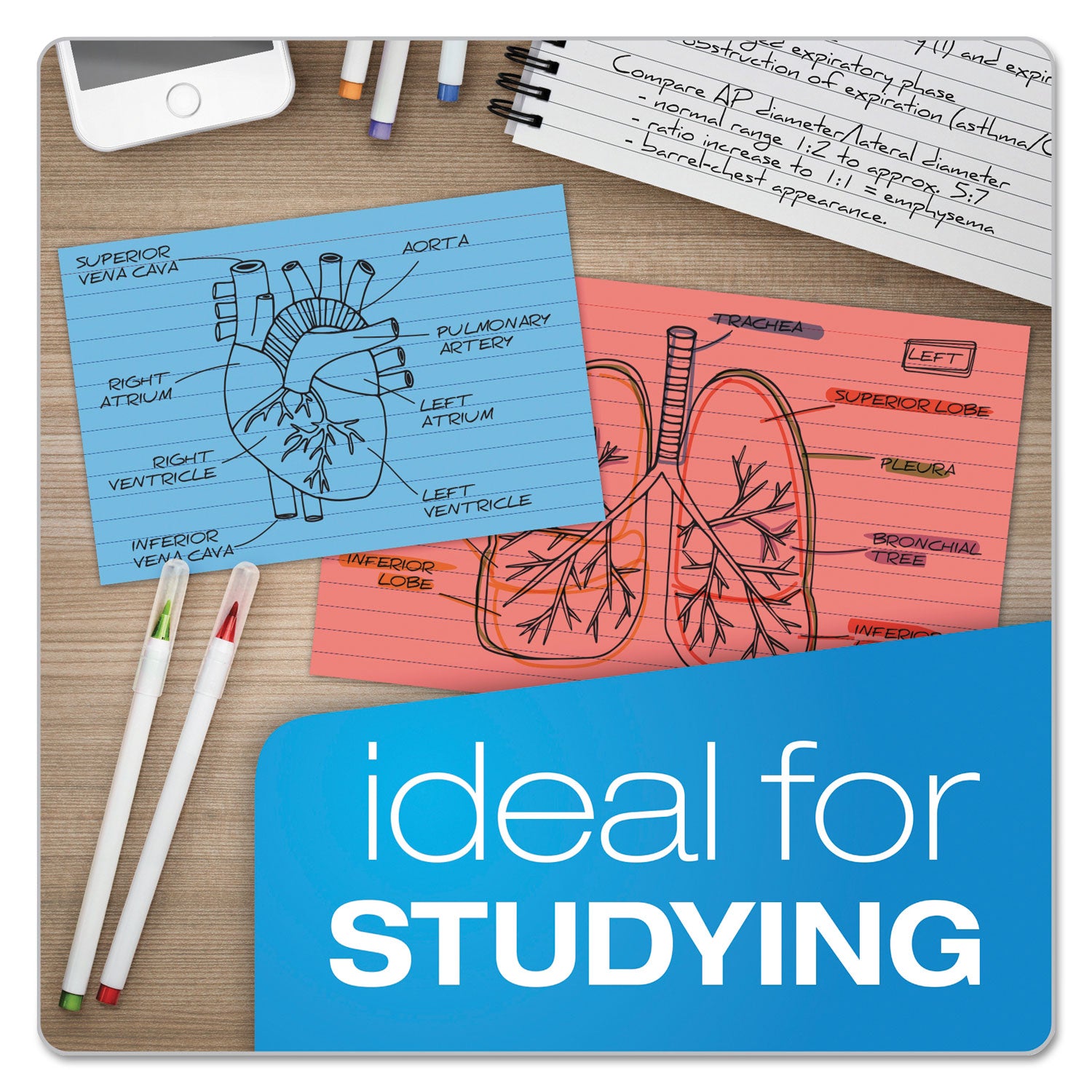 Oxford™ Ruled Index Cards, 3 X 5, Cherry, 100/pack