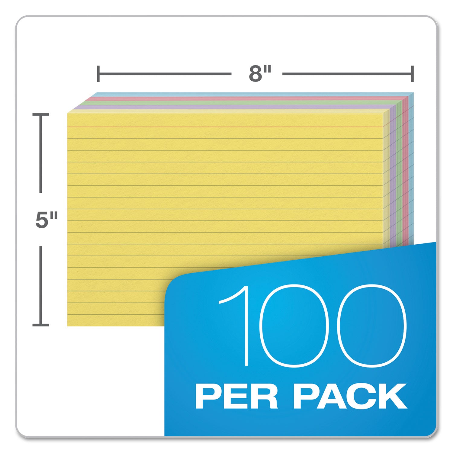 Oxford™ Ruled Index Cards, 5 X 8, Blue/violet/canary/green/cherry, 100/pack