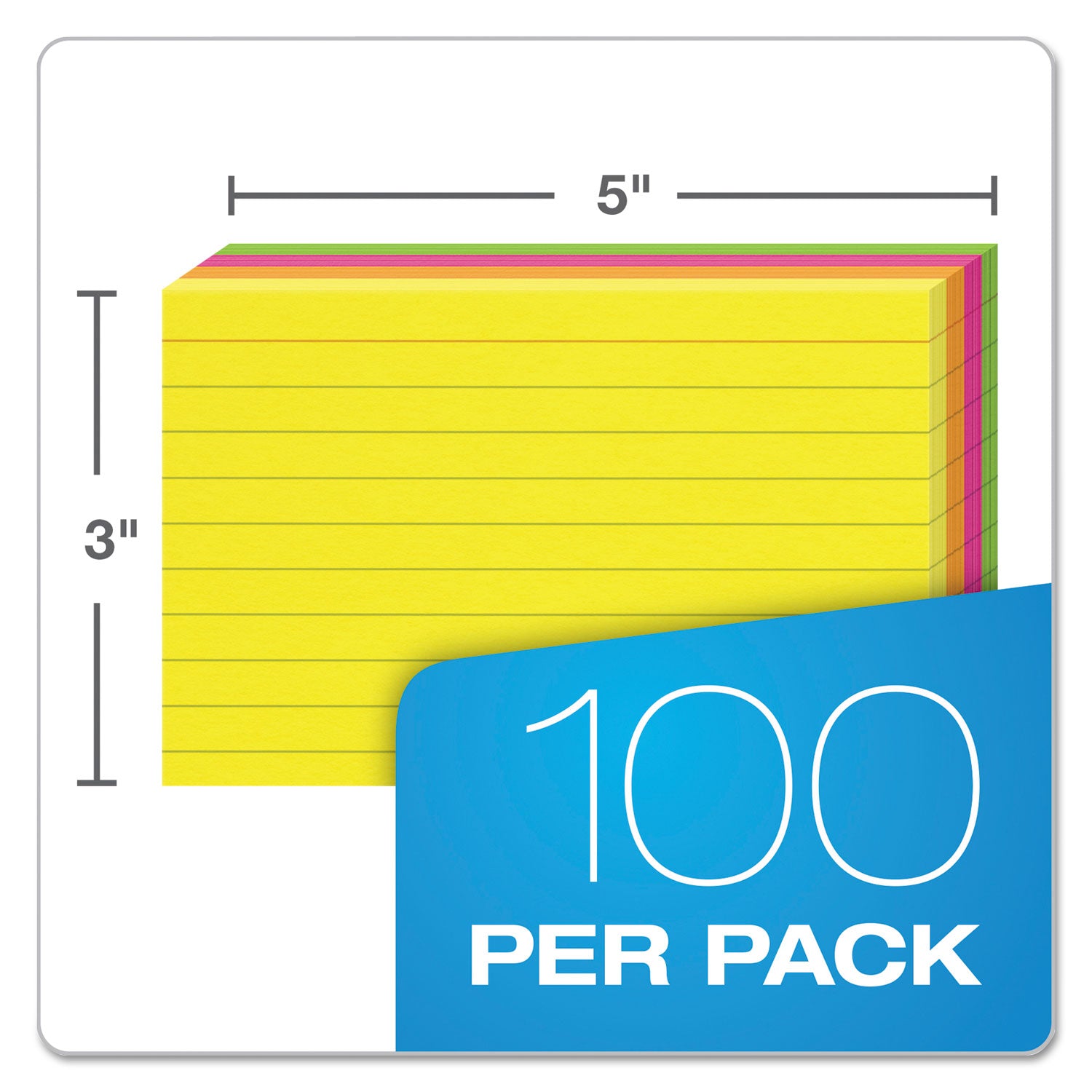 Oxford™ Ruled Index Cards, 3 X 5, Glow Green/yellow, Orange/pink, 100/pack