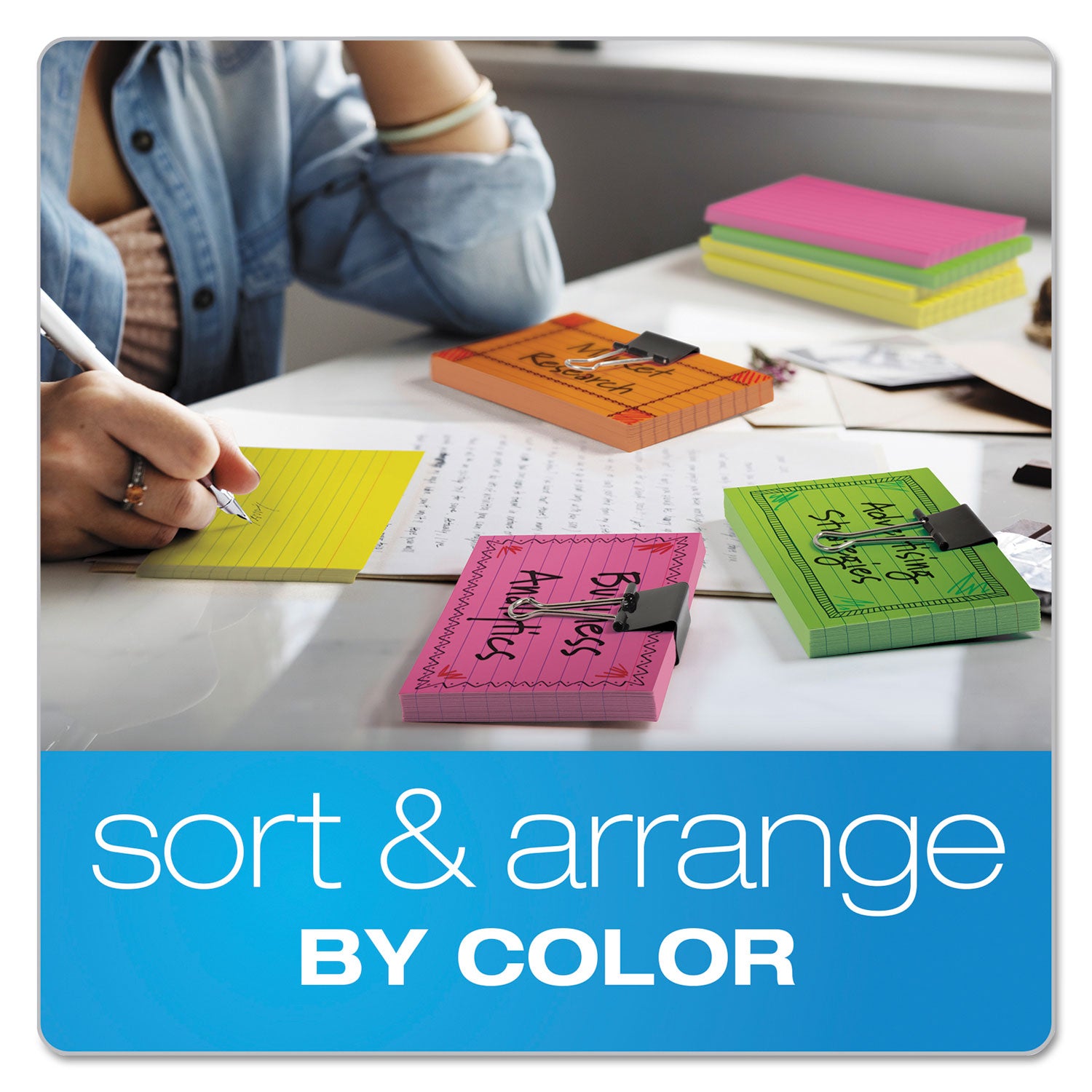 Oxford™ Ruled Index Cards, 3 X 5, Glow Green/yellow, Orange/pink, 100/pack