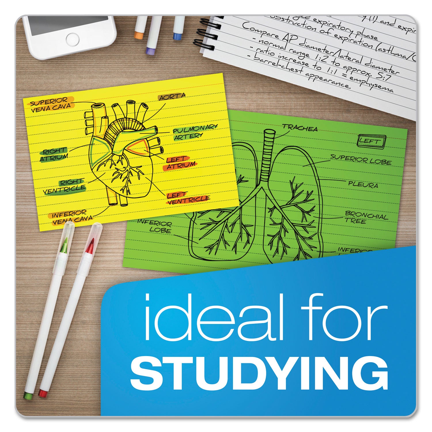 Oxford™ Ruled Index Cards, 3 X 5, Glow Green/yellow, Orange/pink, 100/pack