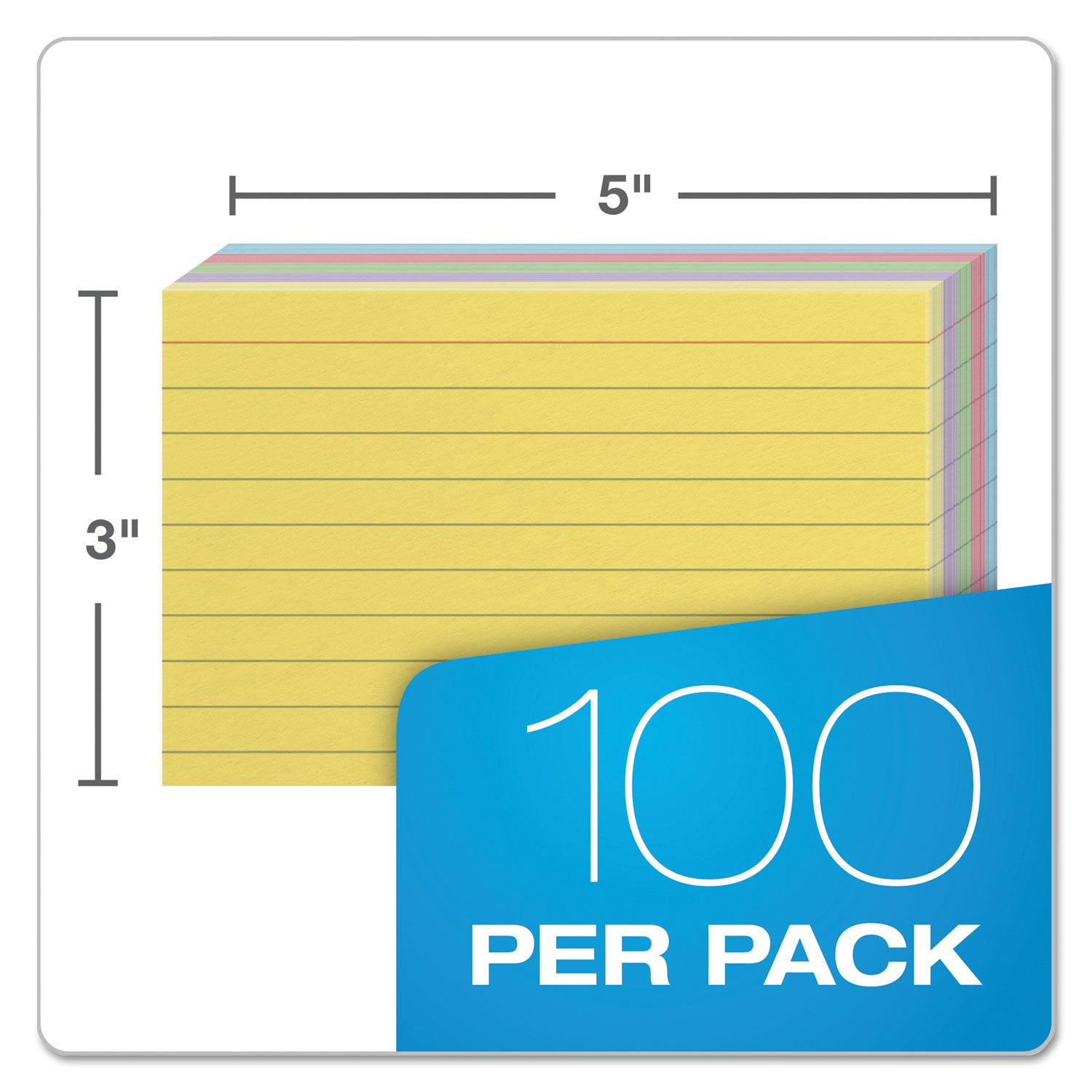 Oxford™ Ruled Index Cards, 3 X 5, Blue/violet/canary/green/cherry, 100/pack