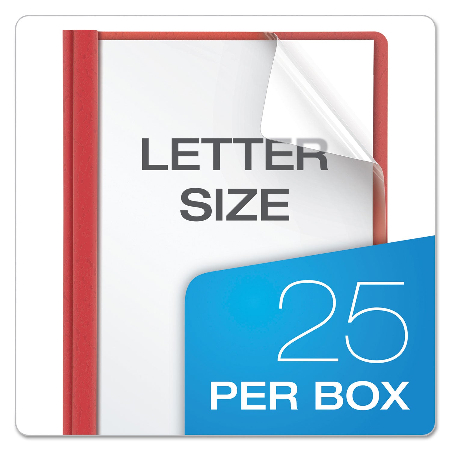 Oxford™ Clear Front Standard Grade Report Cover, Three-Prong Fastener, 0.5" Capacity, 8.5 X 11, Clear/red, 25/box