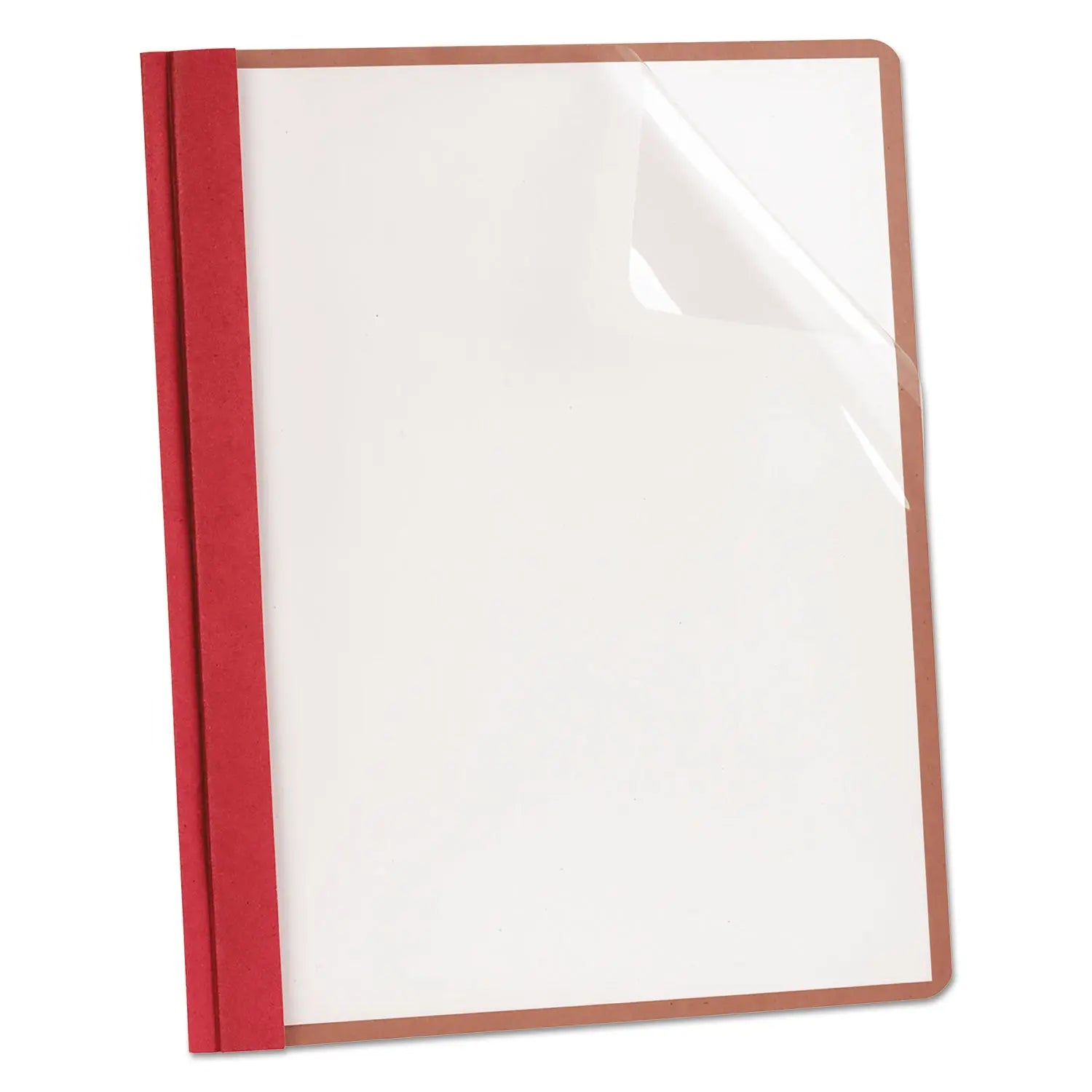 Earthwise by Oxford 100% Recycled Clear Front Report Covers, 3-Prong Fastener, 0.5" Capacity, 8.5 x 11, Clear/Red, 25/Box