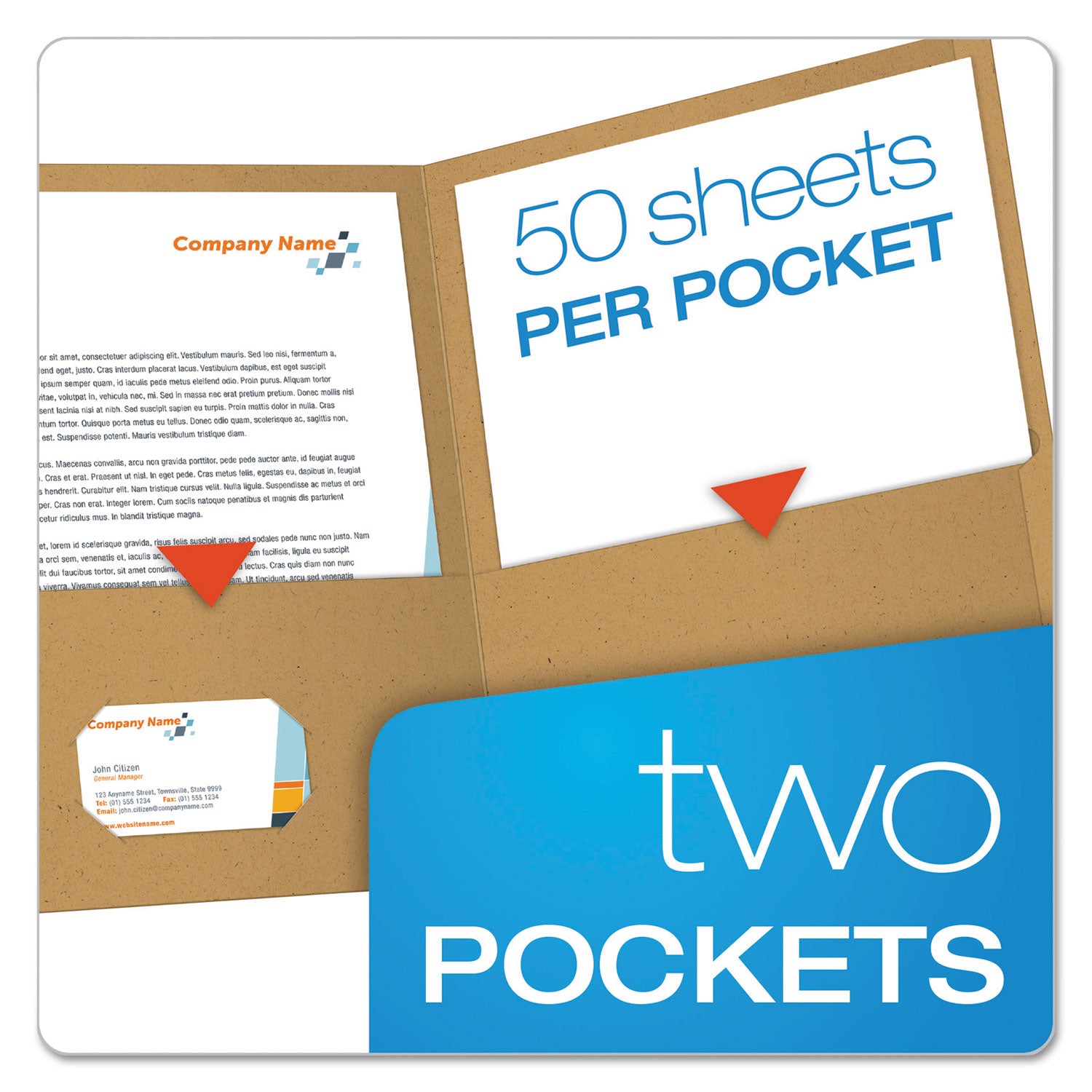 Oxford™ Earthwise By Oxford 100% Recycled Paper Twin-Pocket Portfolio, 100-Sheet Capacity, 11 X 8.5, Natural, 25/box