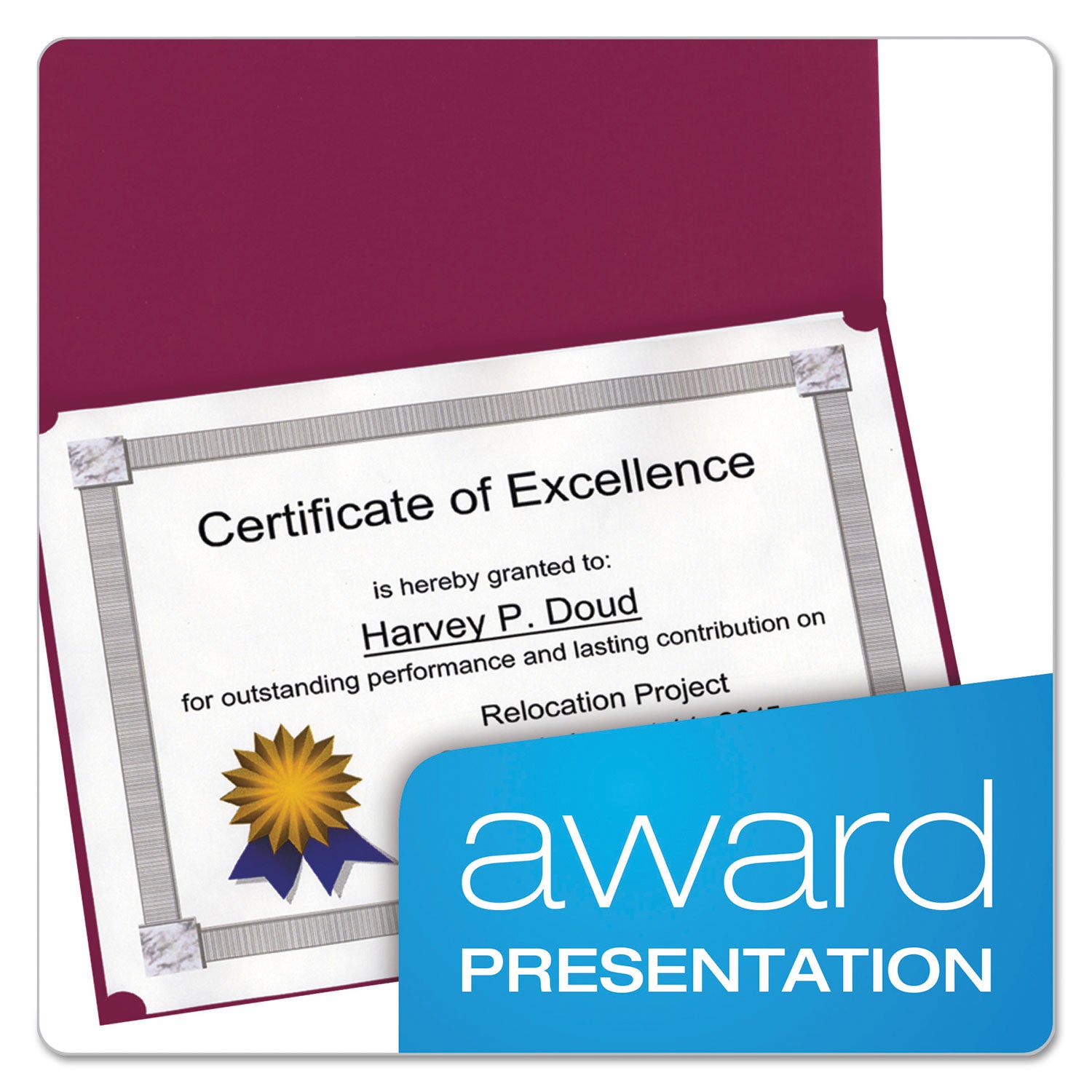 Oxford™ Certificate Holder, 11.25 x 8.75, Burgundy, 5/Pack