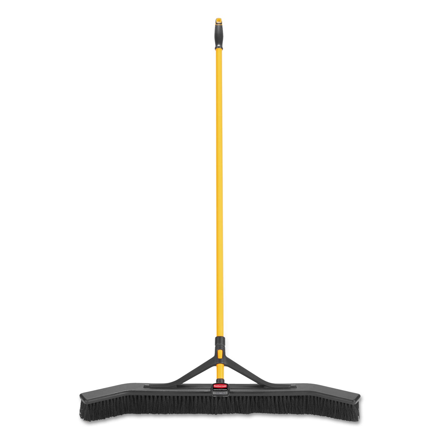 Rubbermaid® Commercial Maximizer Push-To-Center Broom, Poly Bristles, 36 X 58.13, Steel Handle, Yellow/black