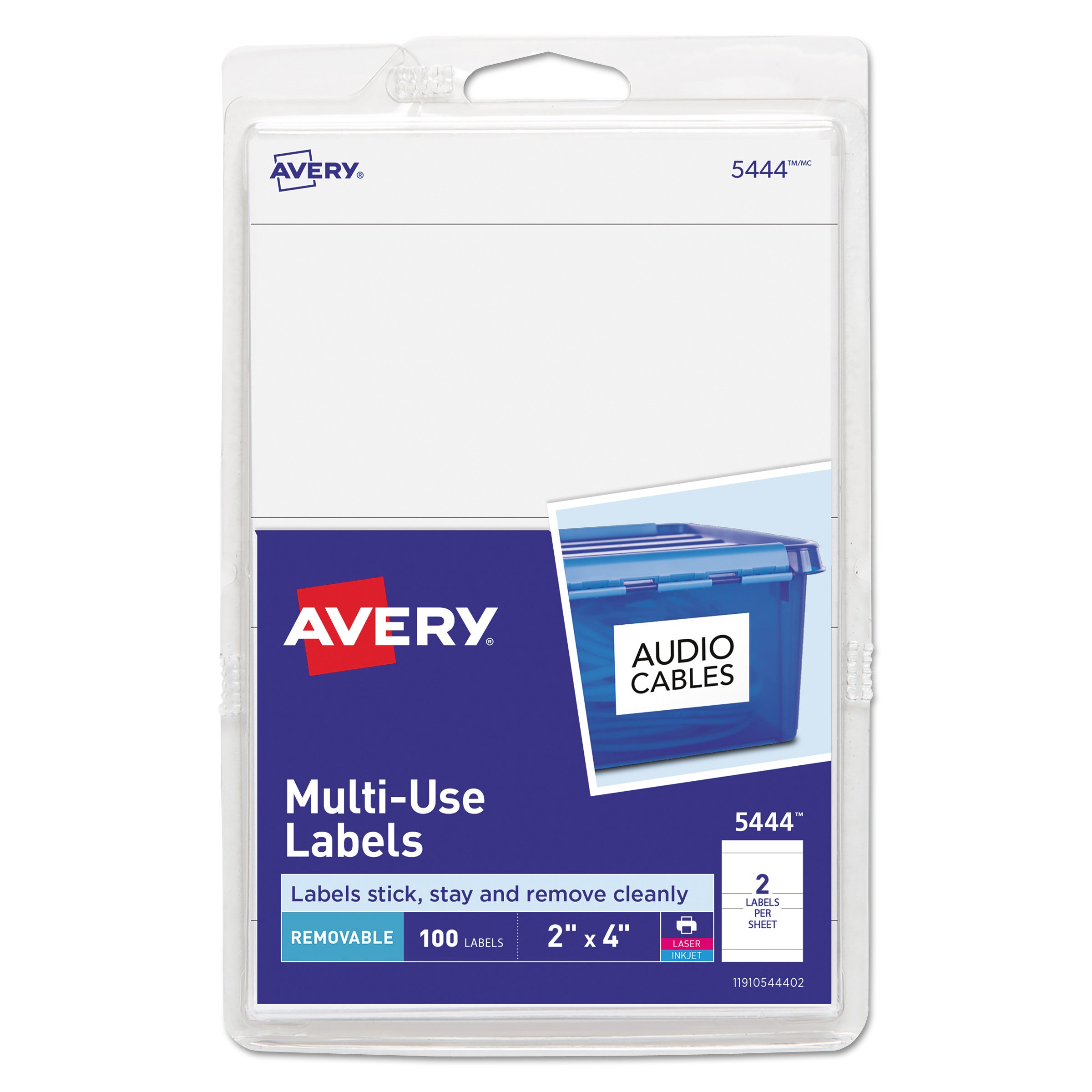 Removable Multi-Use Labels, Inkjet/Laser Printers, 2 x 4, White, 2/Sheet, 50 Sheets/Pack, (5444)