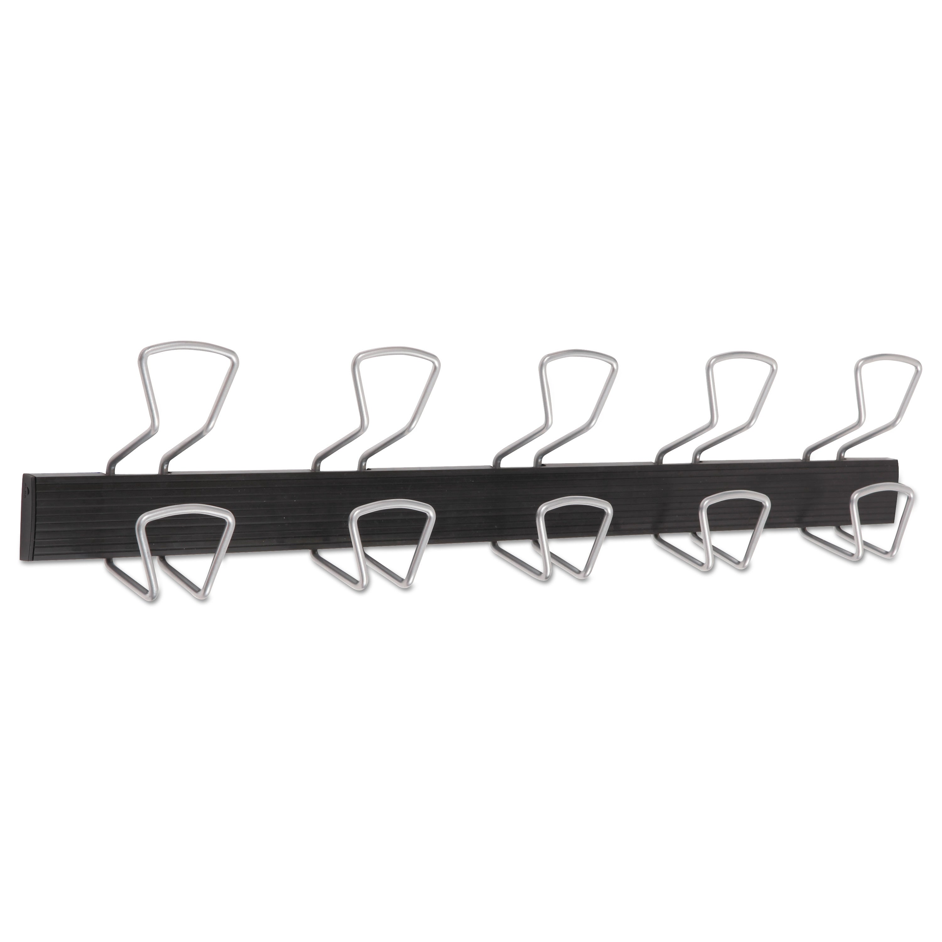 Wall-Mount Coat Hooks, 29.92 x 2.95 x 6.45, Metal, Silver, 22 lb Capacity