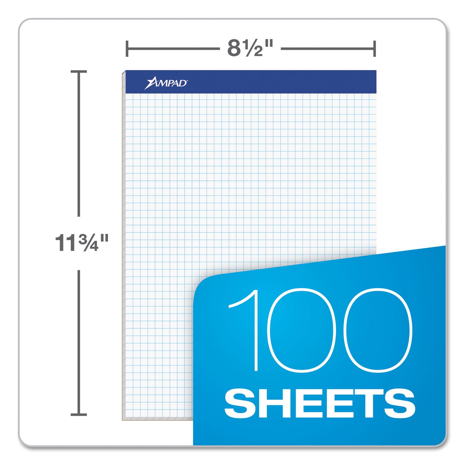 Ampad® Quad Double Sheet Pad, Quadrille Rule (4 Sq/in), 100 White 8.5 X 11.75 Sheets