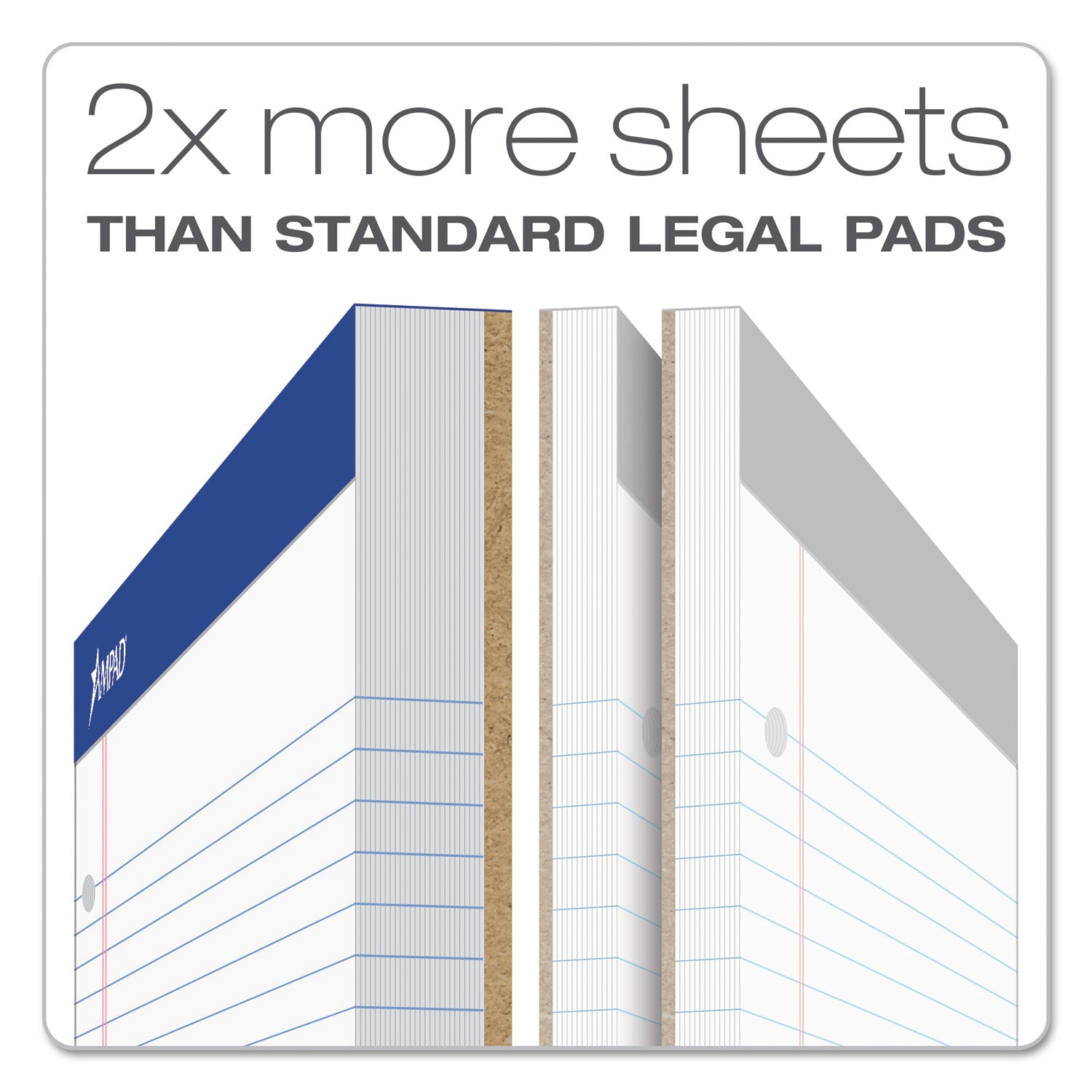 Ampad® Double Sheet Pads, Wide/legal Rule, 100 White 8.5 X 11.75 Sheets