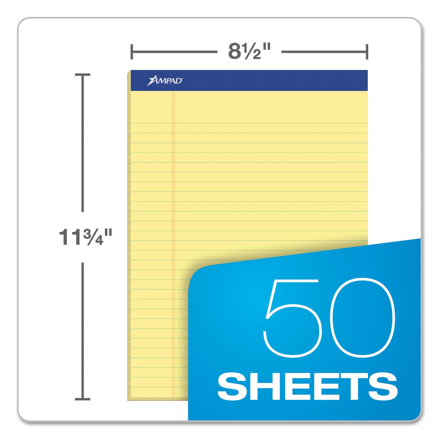 Ampad® Recycled Writing Pads, Wide/legal Rule, Politex Green Kelsu Headband, 50 Canary-Yellow 8.5 X 11.75 Sheets, Dozen