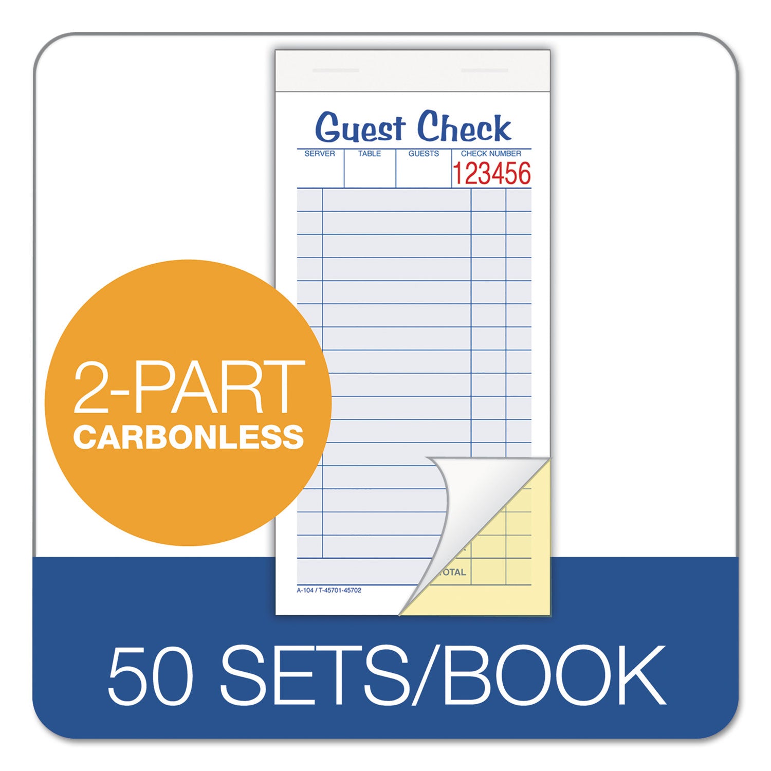 Adams® Multi-Part Guest Check Pad, Two-Part Carbonless, 3.38 x 6.38, 50 Forms Total