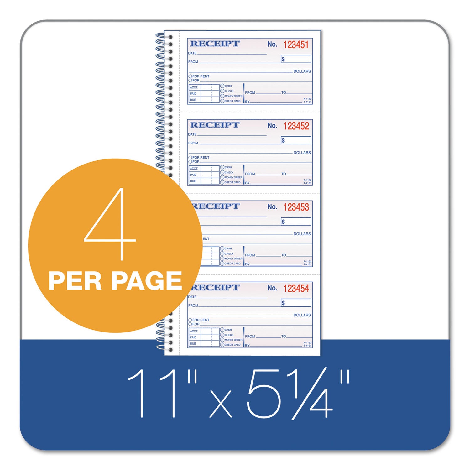 Adams® Multipart Money/Rent Receipt Book, Two-Part Carbonless, 4.75 x 2.75, 4 Forms/Sheet, 200 Forms Total