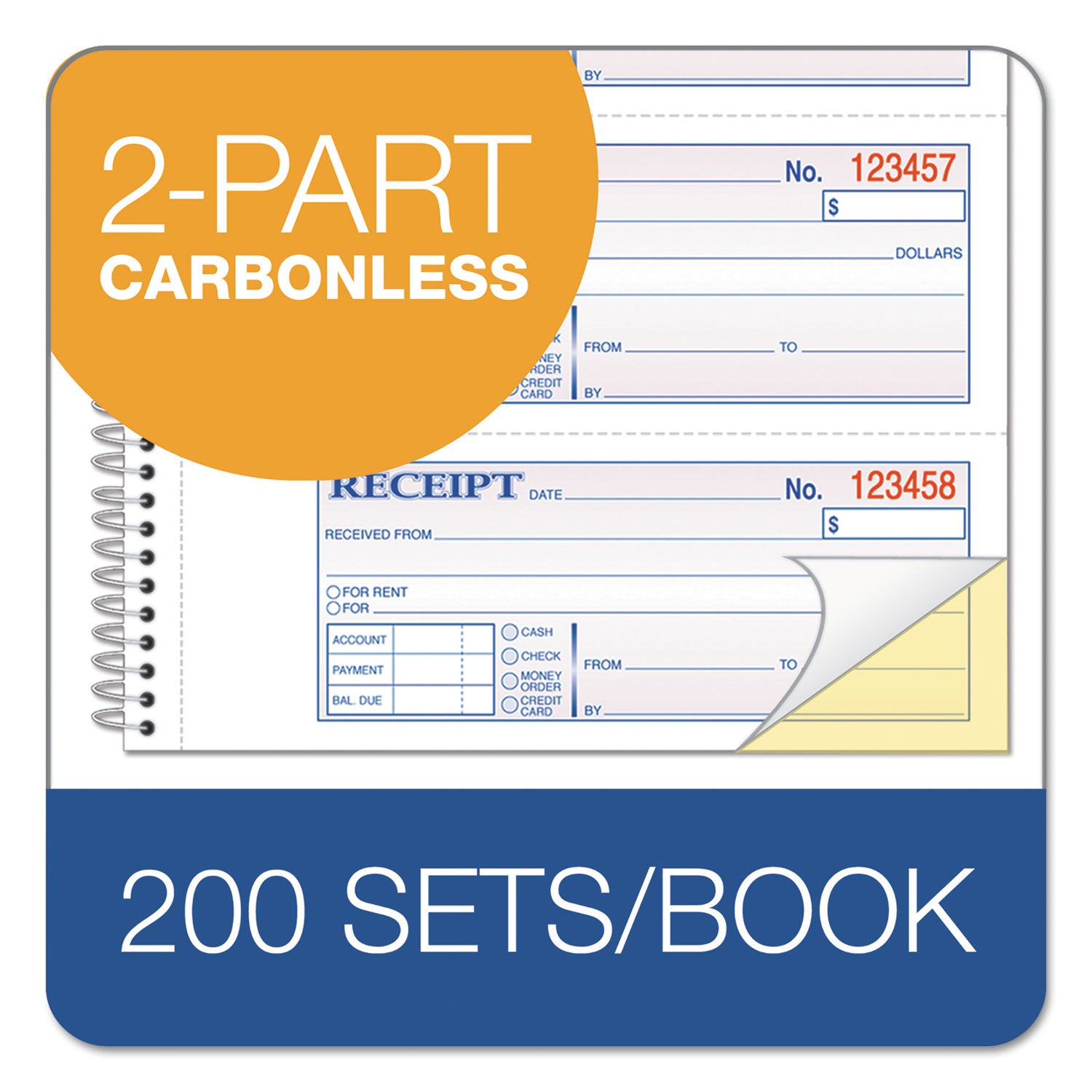 Adams® Multipart Money/Rent Receipt Book, Two-Part Carbonless, 7.13 x 2.75, 4 Forms/Sheet, 200 Forms Total