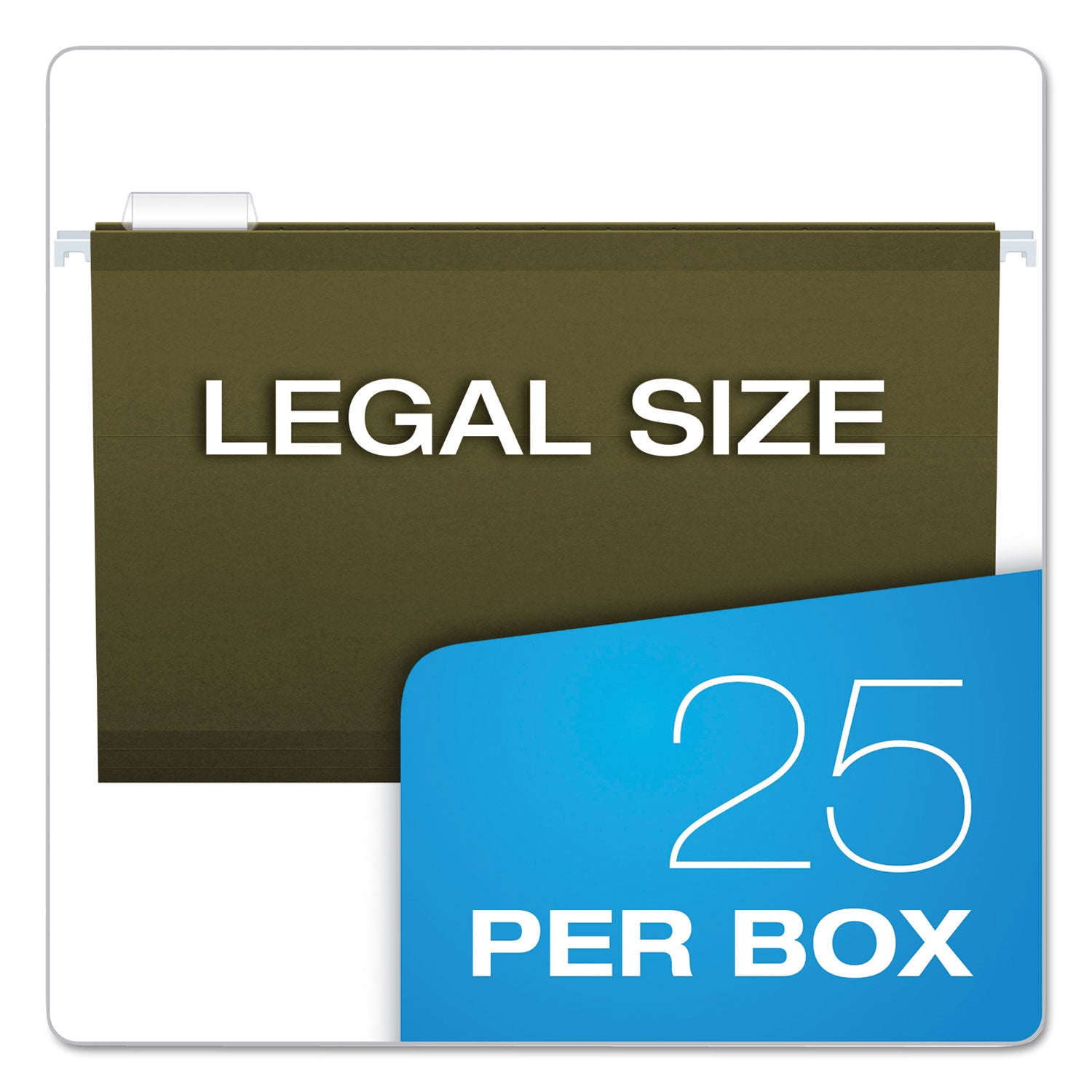 Pendaflex® Reinforced Hanging File Folders with Printable Tab Inserts, Legal Size, 1/5-Cut Tabs, Standard Green, 25/Box