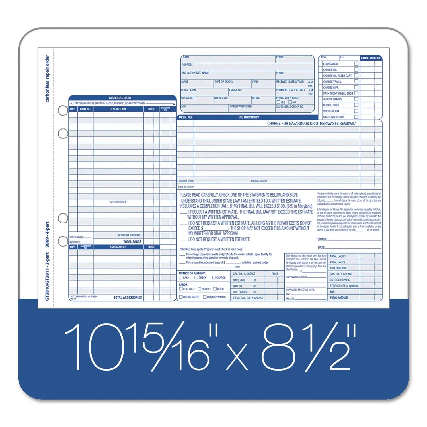 Auto Repair Four-Part Order Form, Four-Part Carbonless, 11 x 8.5, 50 Forms Total TOPS™ Flipcost