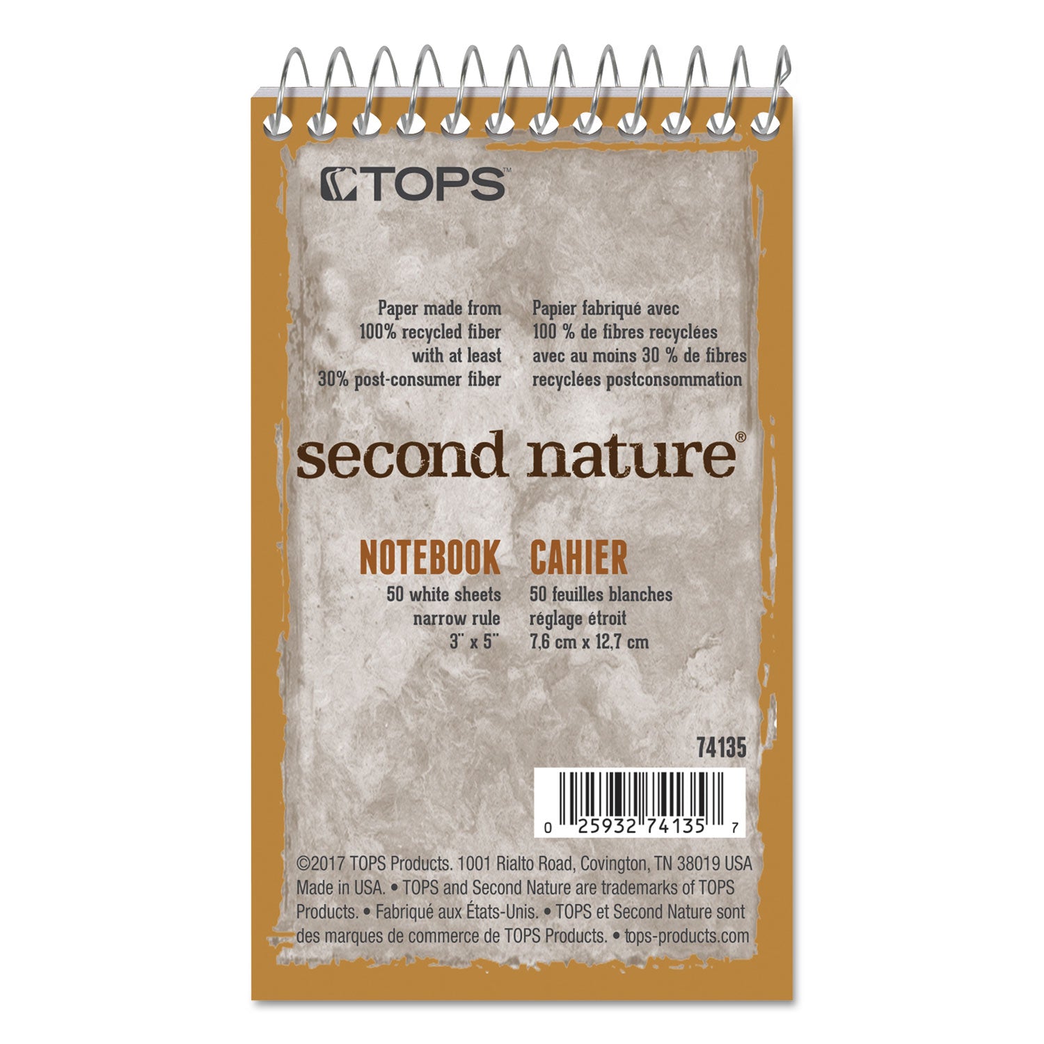 Second Nature Wirebound Notepads, Narrow Rule, Randomly Assorted Cover Colors, 50 White 3 x 5 Sheets
