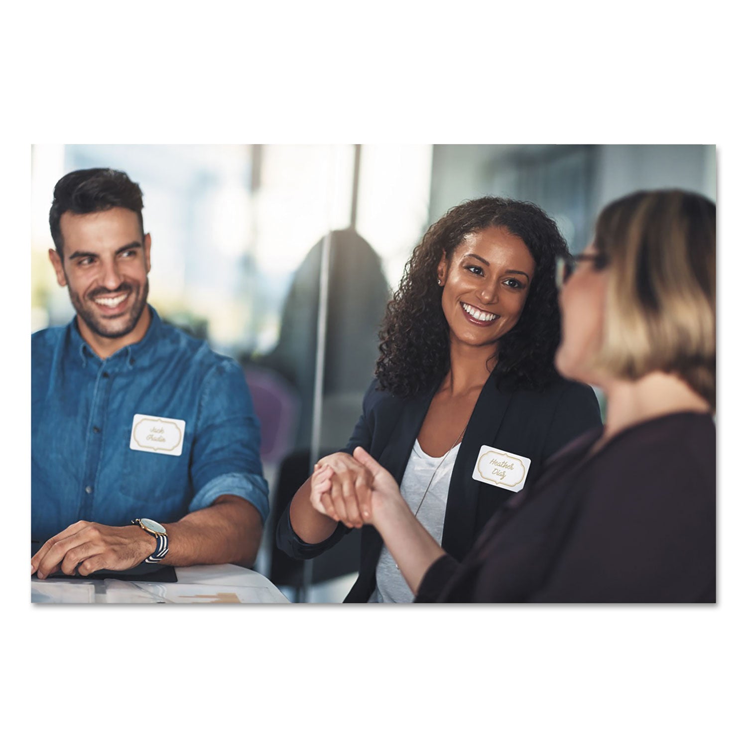 Avery® Flexible Adhesive Name Badge Labels, 3 3/8 X 2 1/3, White/gold Border, 120/pk