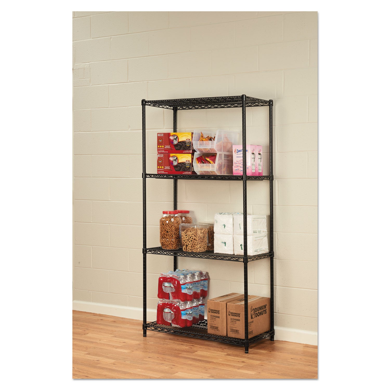 Alera® NSF Certified Industrial Four-Shelf Wire Shelving Kit, 36w x 18d x 72h, Black