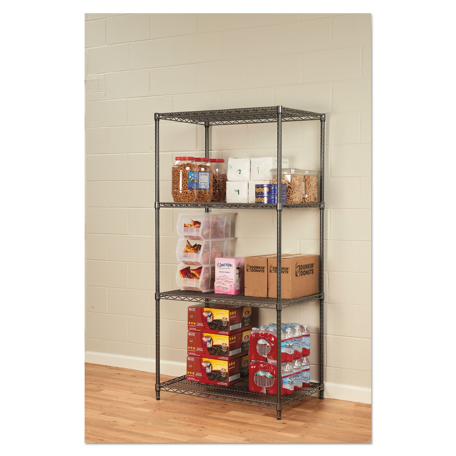 Alera® Wire Shelving Starter Kit, Four-Shelf, 36w X 24d X 72h, Black Anthracite