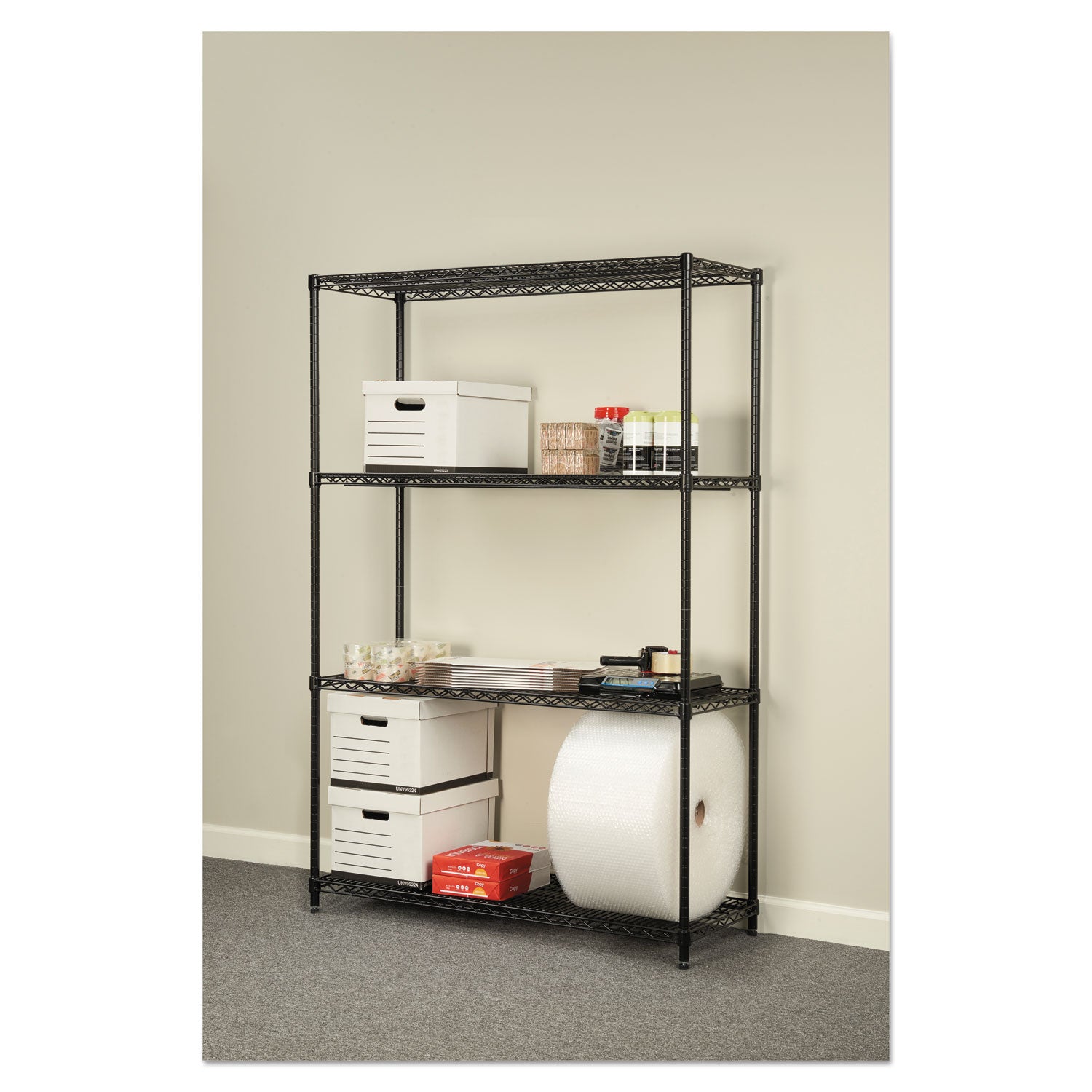Alera® NSF Certified Industrial Four-Shelf Wire Shelving Kit, 48w x 18d x 72h, Black