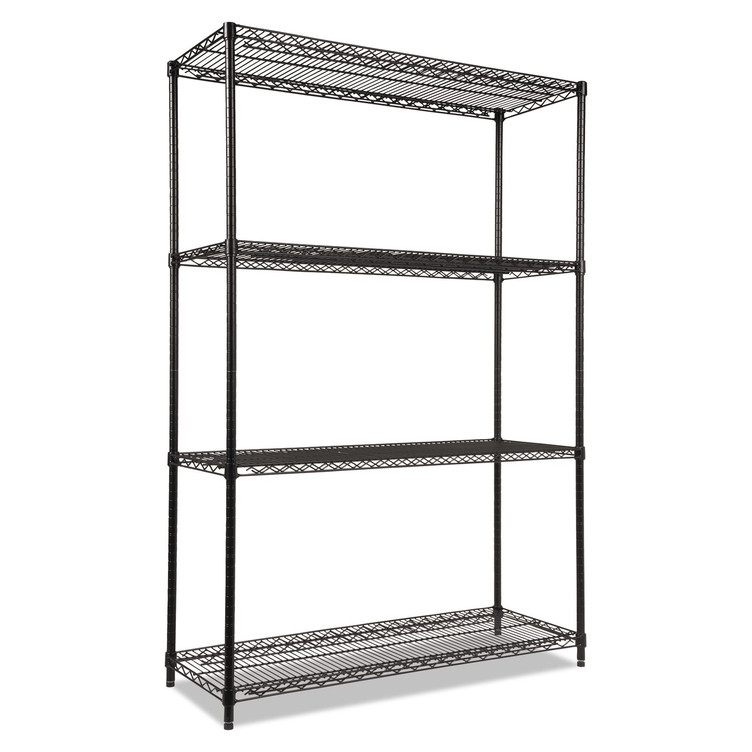 NSF Certified Industrial Four-Shelf Wire Shelving Kit, 48w x 18d x 72h, Black