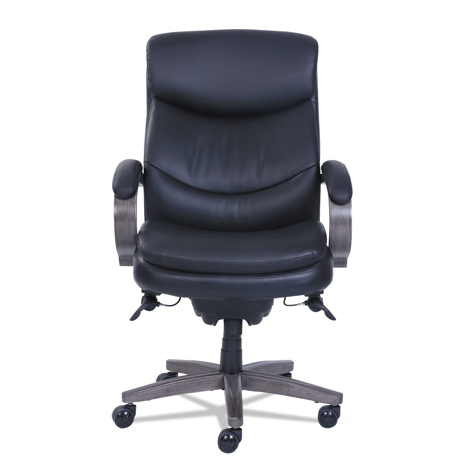 La-Z-Boy® Woodbury High-Back Executive Chair, Supports Up To 300 Lb, 20.25" To 23.25" Seat Height, Black Seat/back, Weathered Gray Base