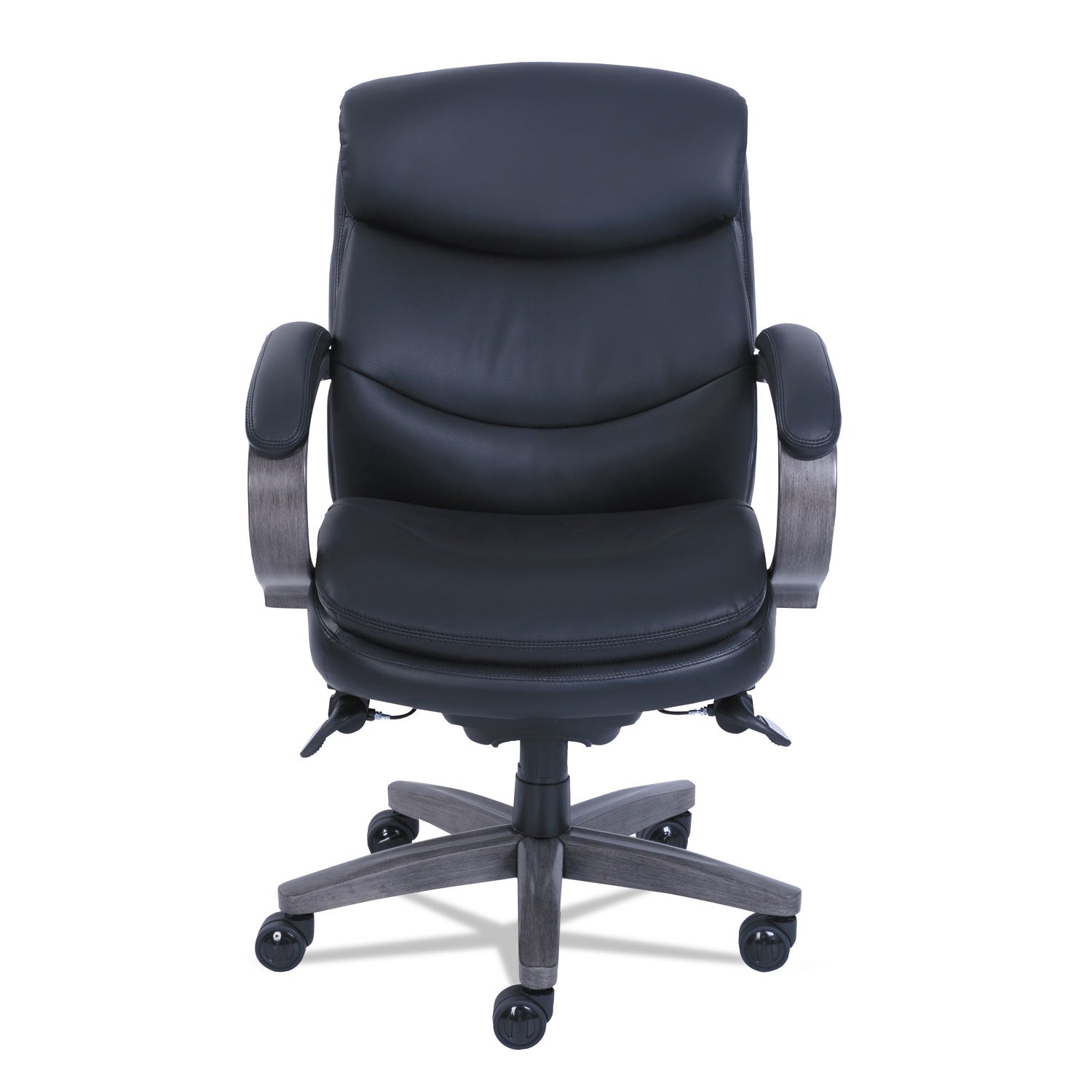 La-Z-Boy® Woodbury Mid-Back Executive Chair, Supports Up To 300 Lb, 18.75" To 21.75" Seat Height, Black Seat/back, Weathered Gray Base