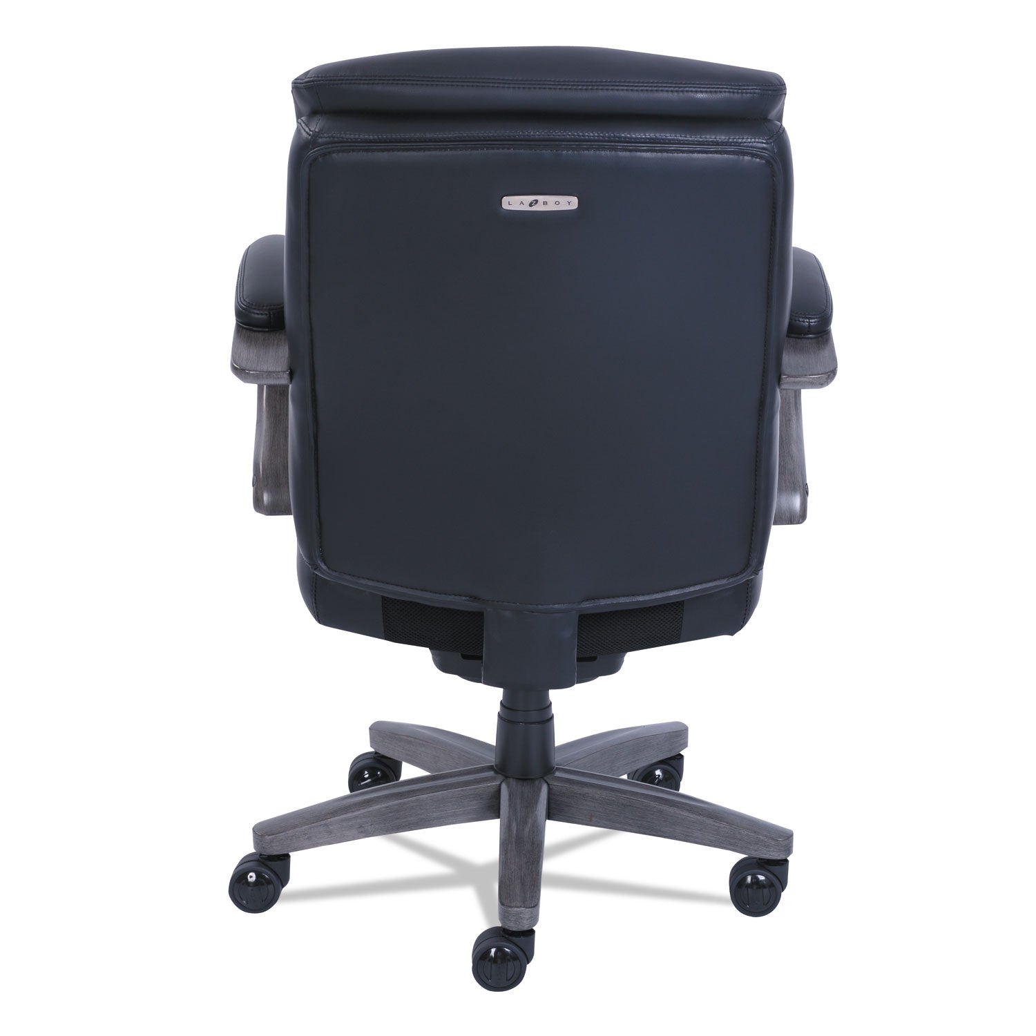 La-Z-Boy® Woodbury Mid-Back Executive Chair, Supports Up To 300 Lb, 18.75" To 21.75" Seat Height, Black Seat/back, Weathered Gray Base