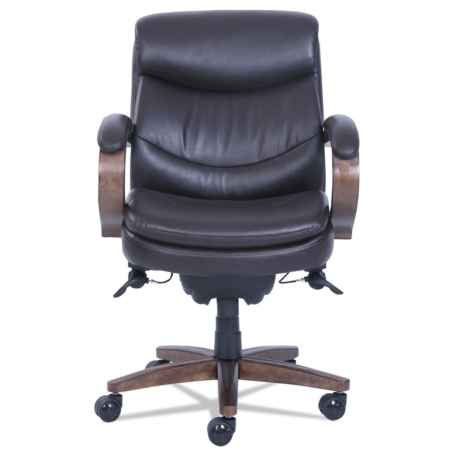 La-Z-Boy® Woodbury Mid-Back Executive Chair, Supports Up To 300 Lb, 18.75" To 21.75" Seat Height, Brown Seat/back, Weathered Sand Base