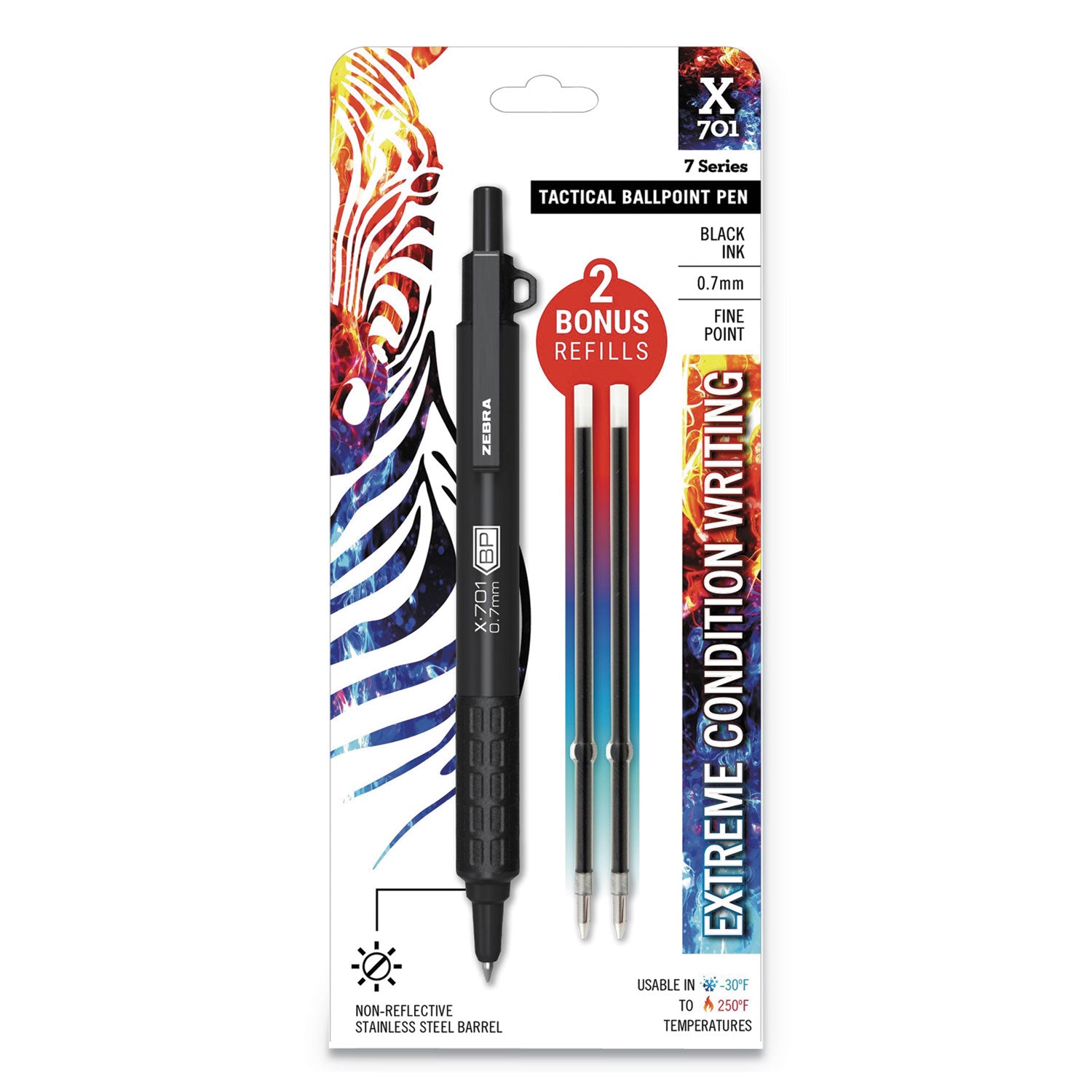 Zebra® X-701 Ballpoint Pen, Retractable, Fine 0.7 Mm, Black Ink, Black Barrel