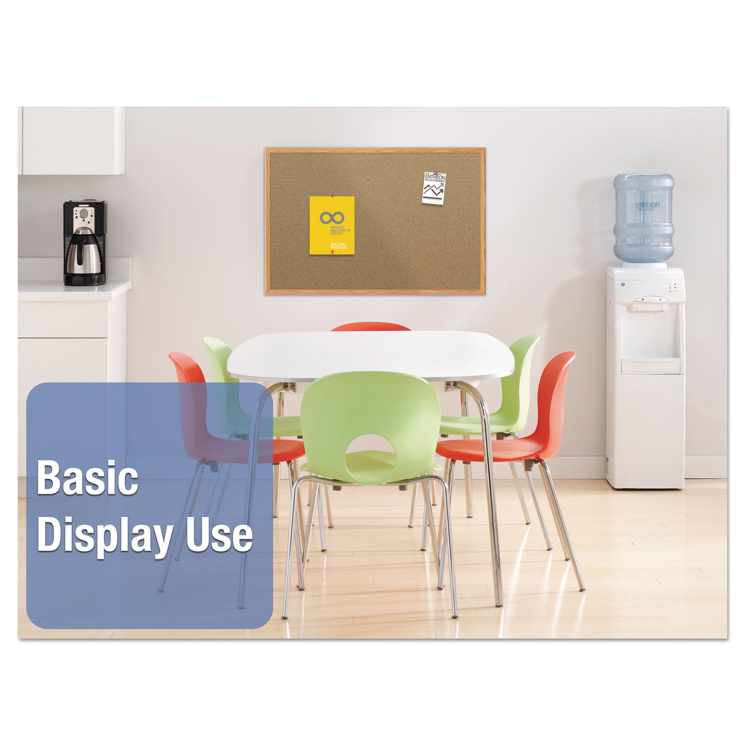 Mead® Economy Cork Board with Oak Frame, 48" x 36", Tan Surface, Oak Finished Fiberboard (MDF) Frame