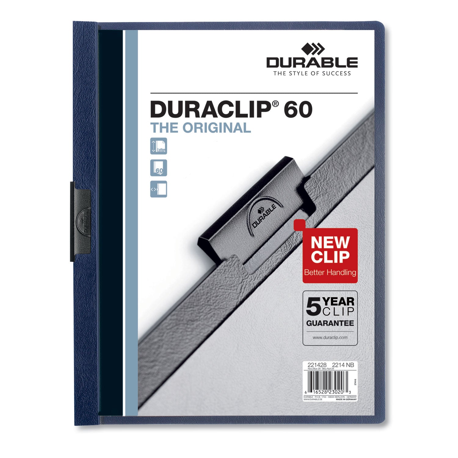 DuraClip Report Cover with Clip Fastener, 8.5 x 11, Clear/Navy, 25/Box