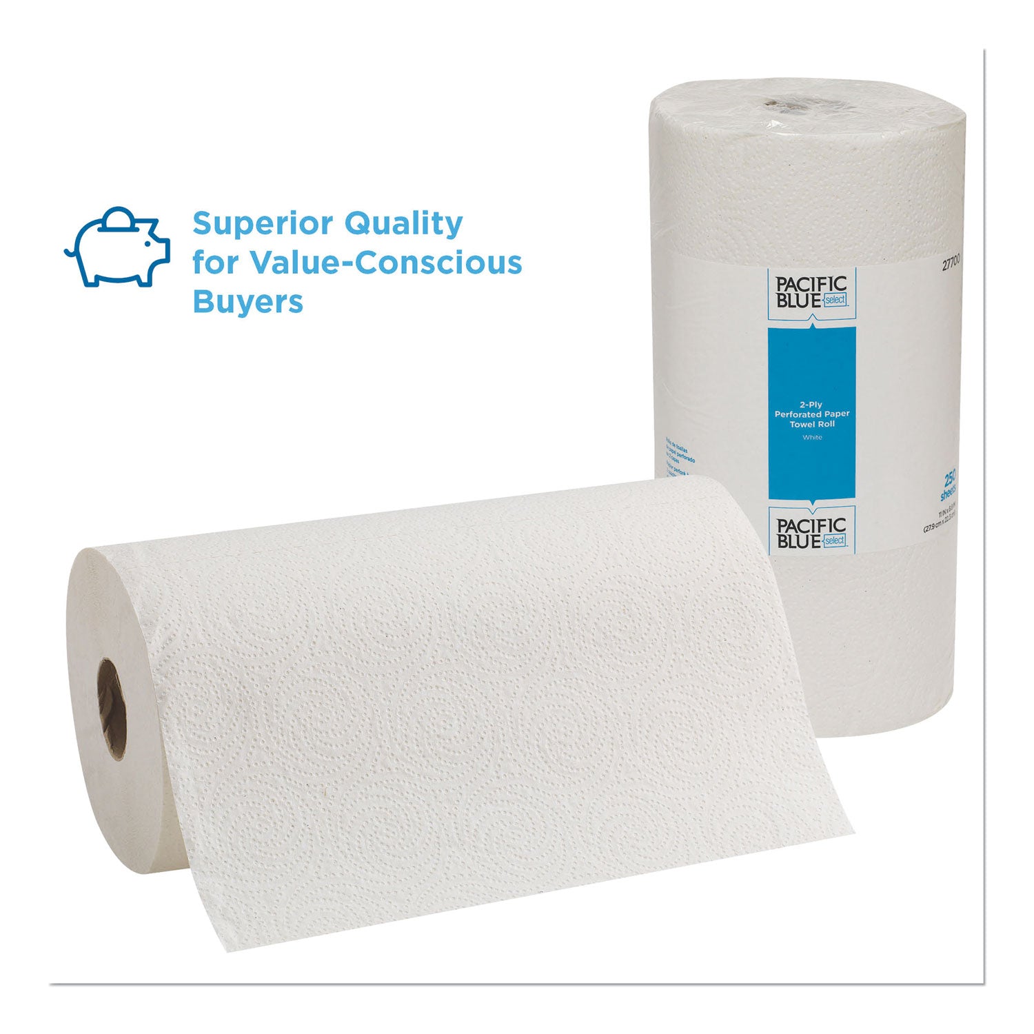Georgia Pacific® Professional Pacific Blue Select Two-Ply Perforated Paper Kitchen Roll Towels, 2-Ply, 11 x 8.8, White, 250/Roll, 12 Rolls/Carton
