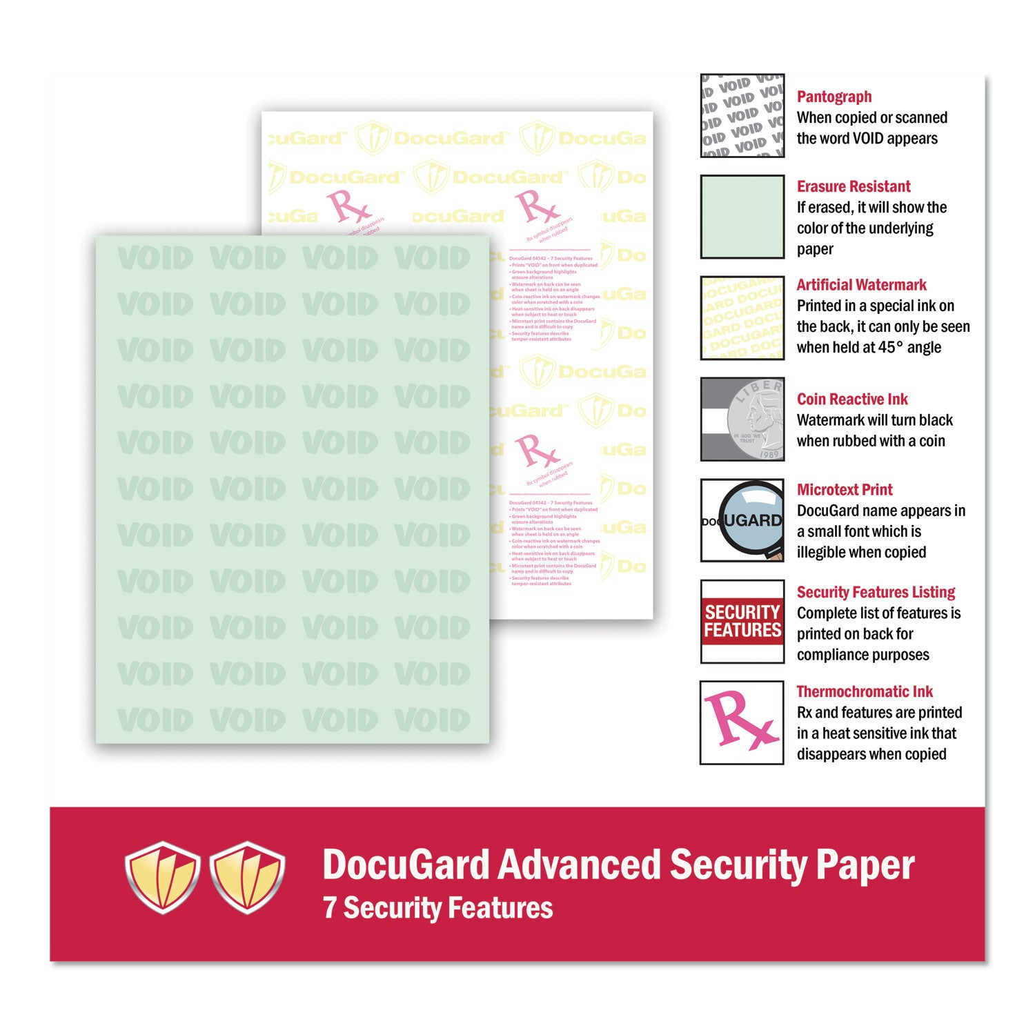 DocuGard™ Medical Security Papers, 24 lb Bond Weight, 8.5 x 11, Green, 500/Ream