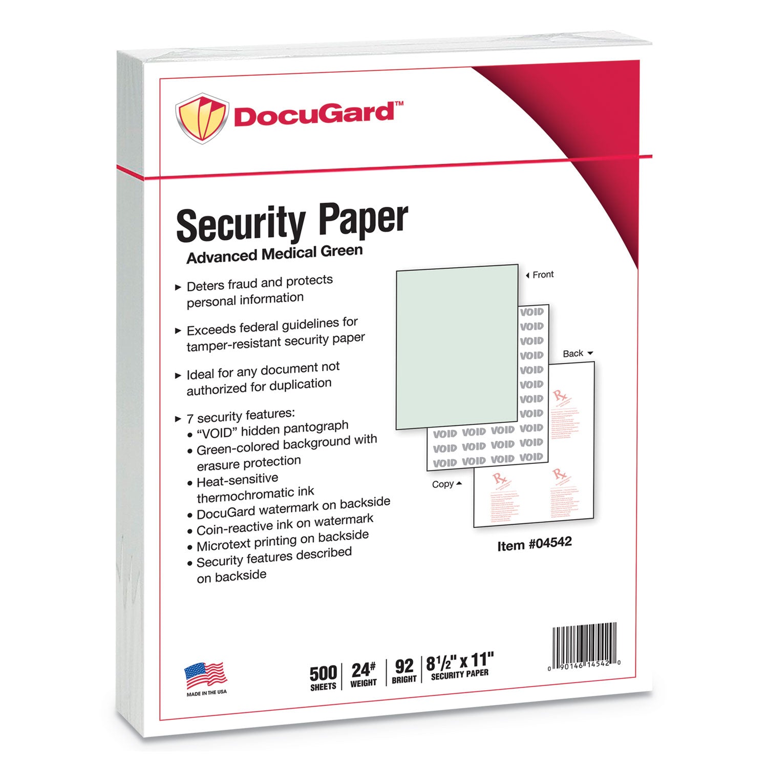 Medical Security Papers, 24 lb Bond Weight, 8.5 x 11, Green, 500/Ream