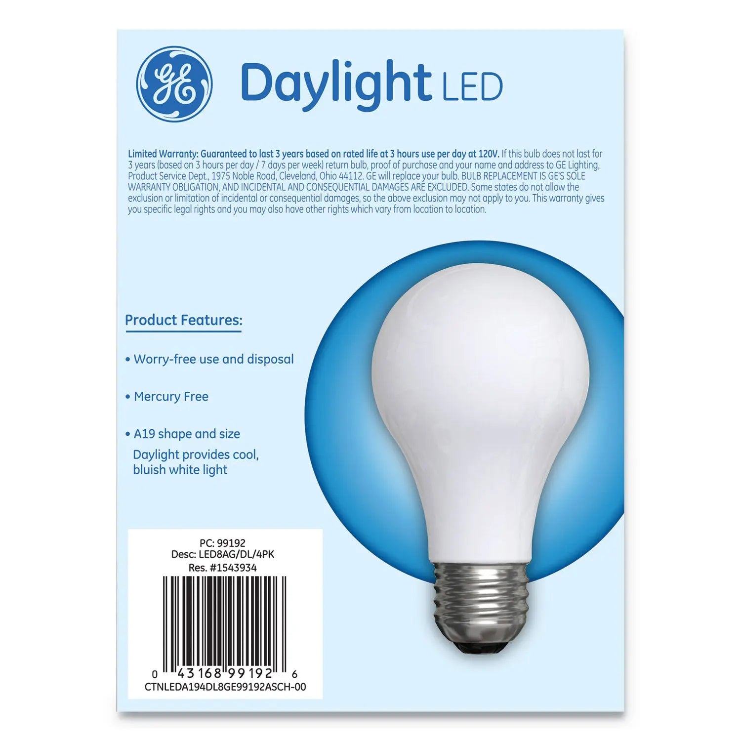 Classic LED Non-Dim A19 Light Bulb, 8 W, Daylight, 4/Pack GE Flipcost