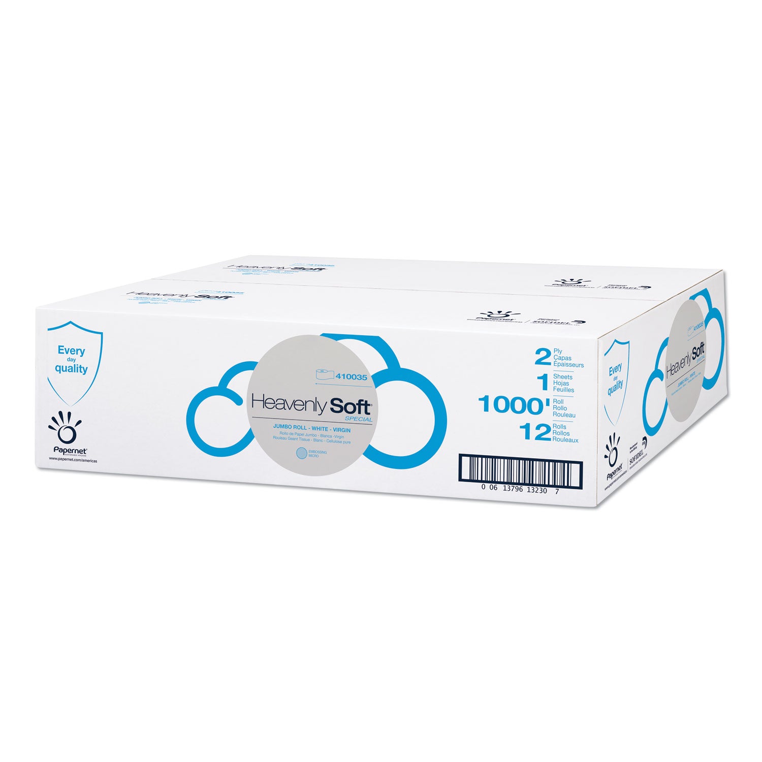 Papernet® Heavenly Soft Toilet Tissue, Septic Safe, 2-Ply, White, 3.5" x 1,000 ft, 12/Carton